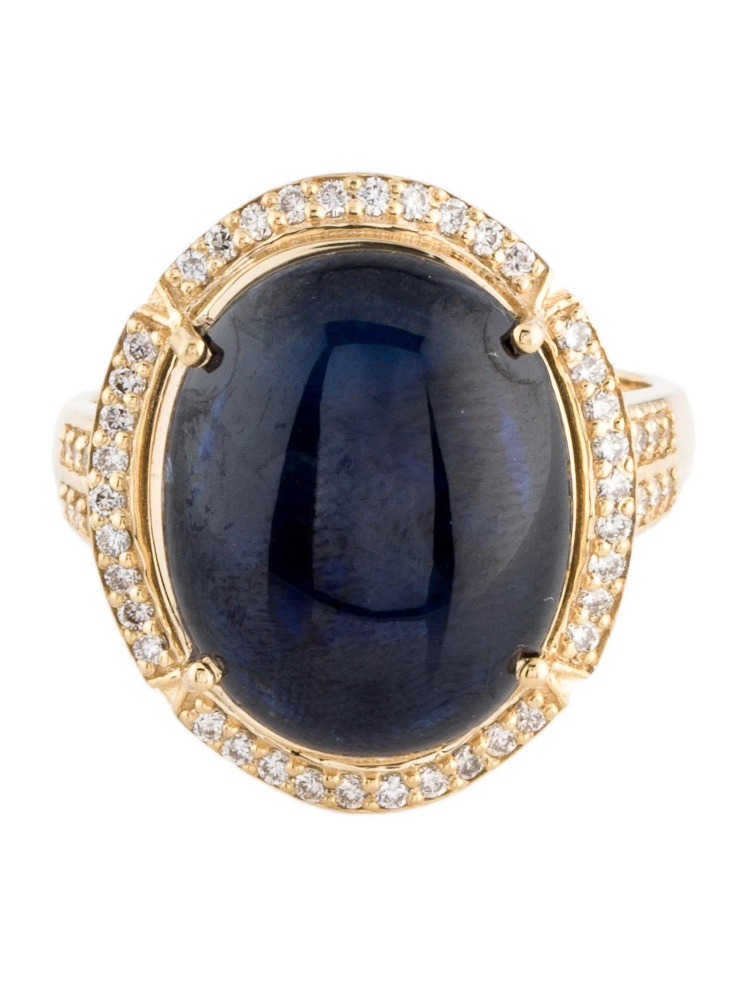 Artist 14K Yellow Gold 11.69ct Oval Cabochon Sapphire & Diamond Cocktail Ring Size 6.5