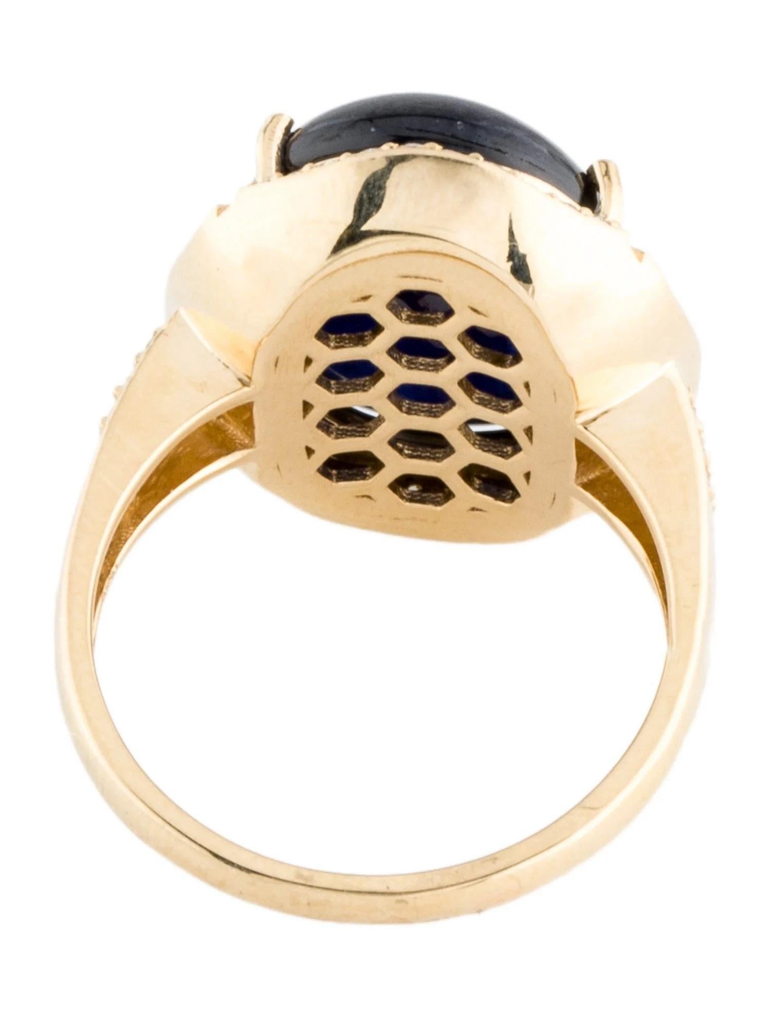 Oval Cut 14K Yellow Gold 11.69ct Oval Cabochon Sapphire & Diamond Cocktail Ring Size 6.5