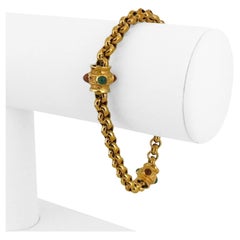 14k Gelbgold 11,6g Damen Vintage Rolo Link Station Armband Italien 7"