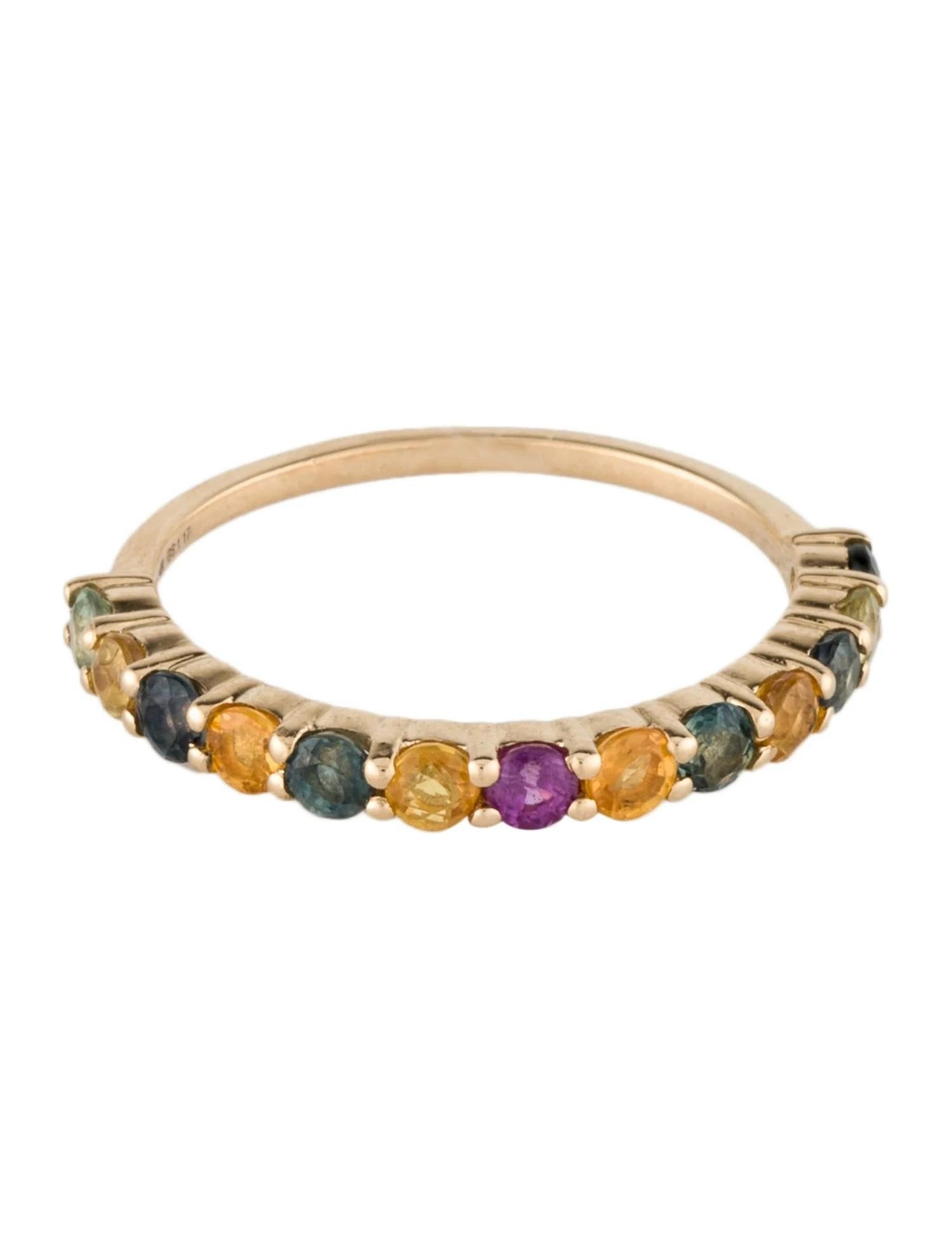 Artist 14K Yellow Gold 1.17 Carat Multi-Color Sapphire Band Ring, Size 6.5 For Sale