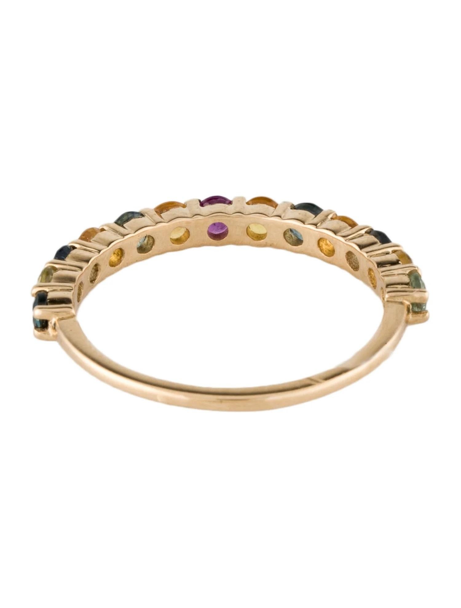 Round Cut 14K Yellow Gold 1.17 Carat Multi-Color Sapphire Band Ring, Size 6.5 For Sale
