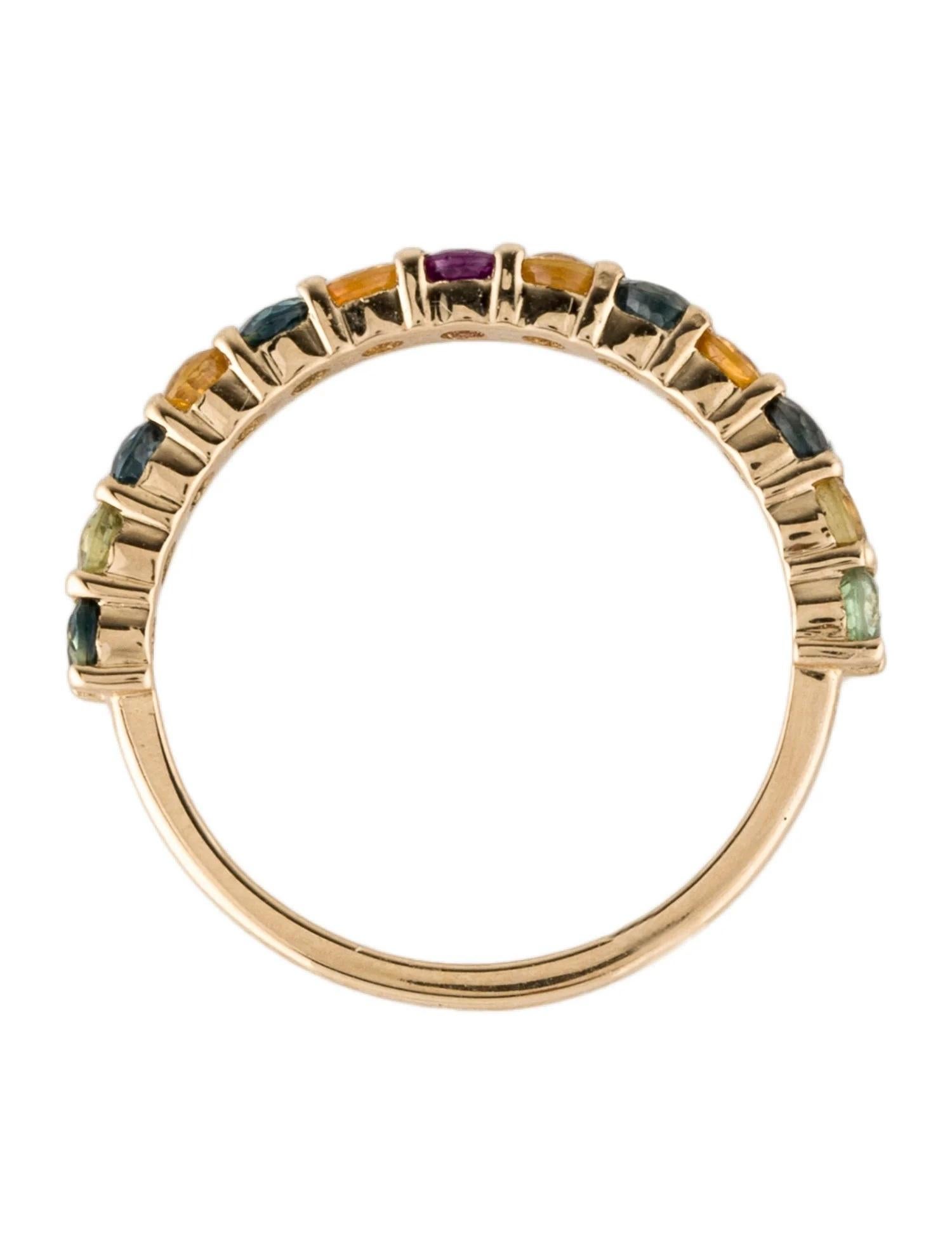 14K Yellow Gold 1.17 Carat Multi-Color Sapphire Band Ring, Size 6.5 In New Condition For Sale In Holtsville, NY