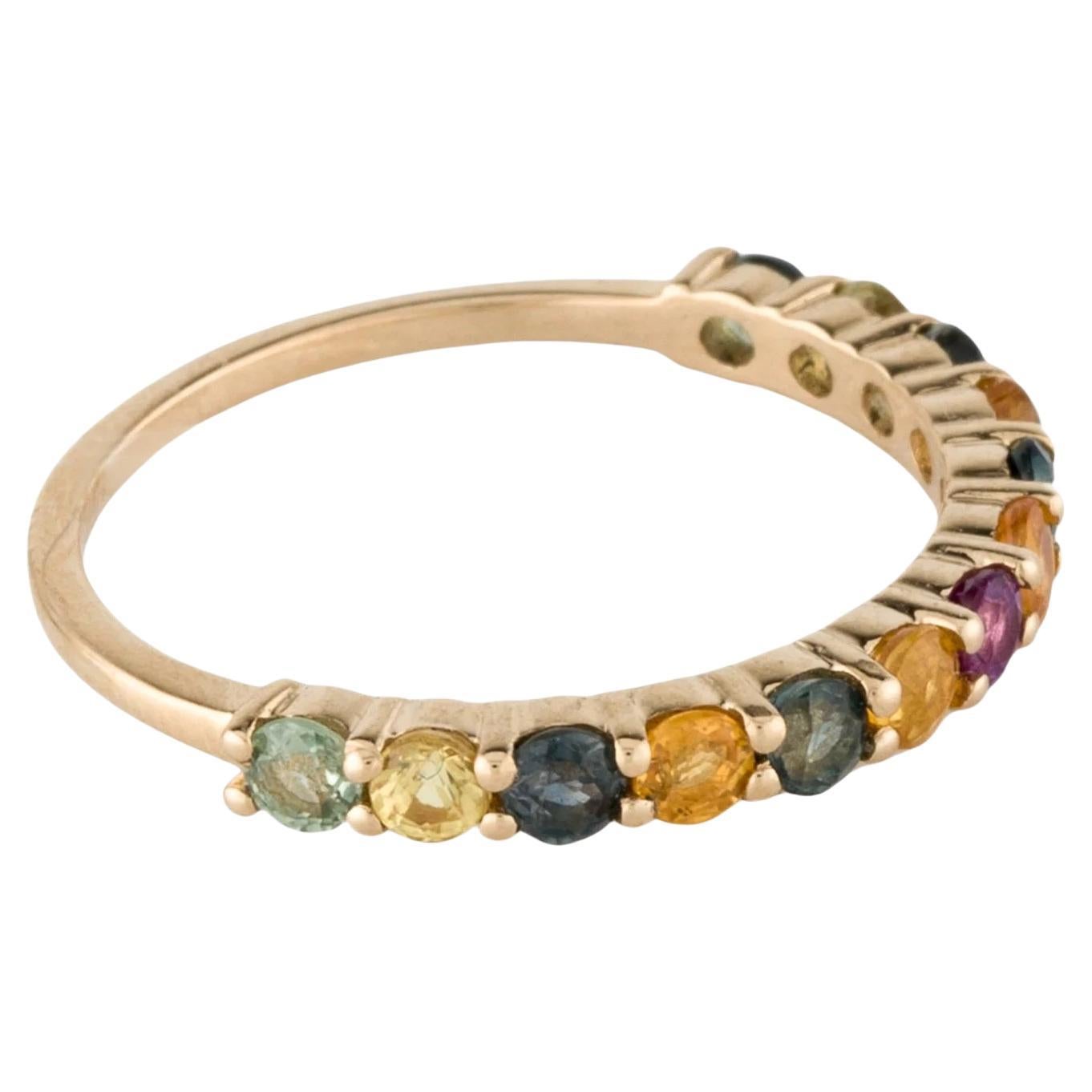 Anillo de oro amarillo de 14 quilates con zafiro multicolor de 1,17 quilates, talla 6,5
