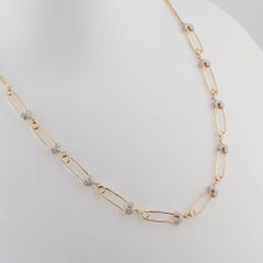 14K Yellow Gold 1.18 Ct Diamond Pavé Paper Clip Link Chain Knot Necklace