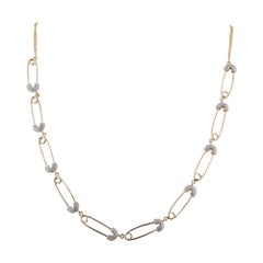 14K Yellow Gold 1.18 Ct Diamond Pavé Paper Clip Link Chain Knot Necklace