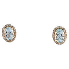 14K Yellow Gold 1.18ctw Aquamarine & 0.18ctw Diamond Stud Earrings