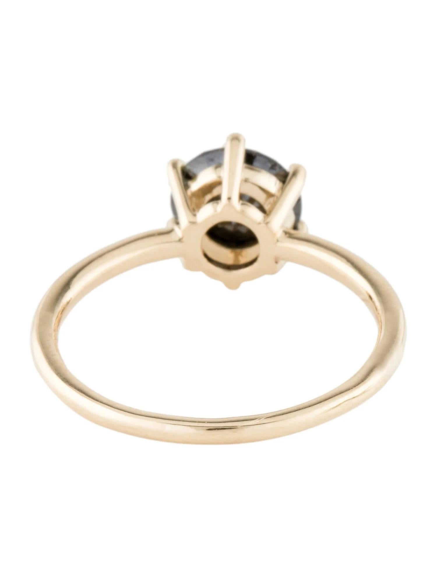 Anillo de cóctel de oro amarillo de 14 quilates con diamante negro solitario de 1,19 ct, talla 7 Corte redondo