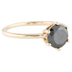 14K Yellow Gold 1.19ct Black Diamond Solitaire Cocktail Ring, Size 7