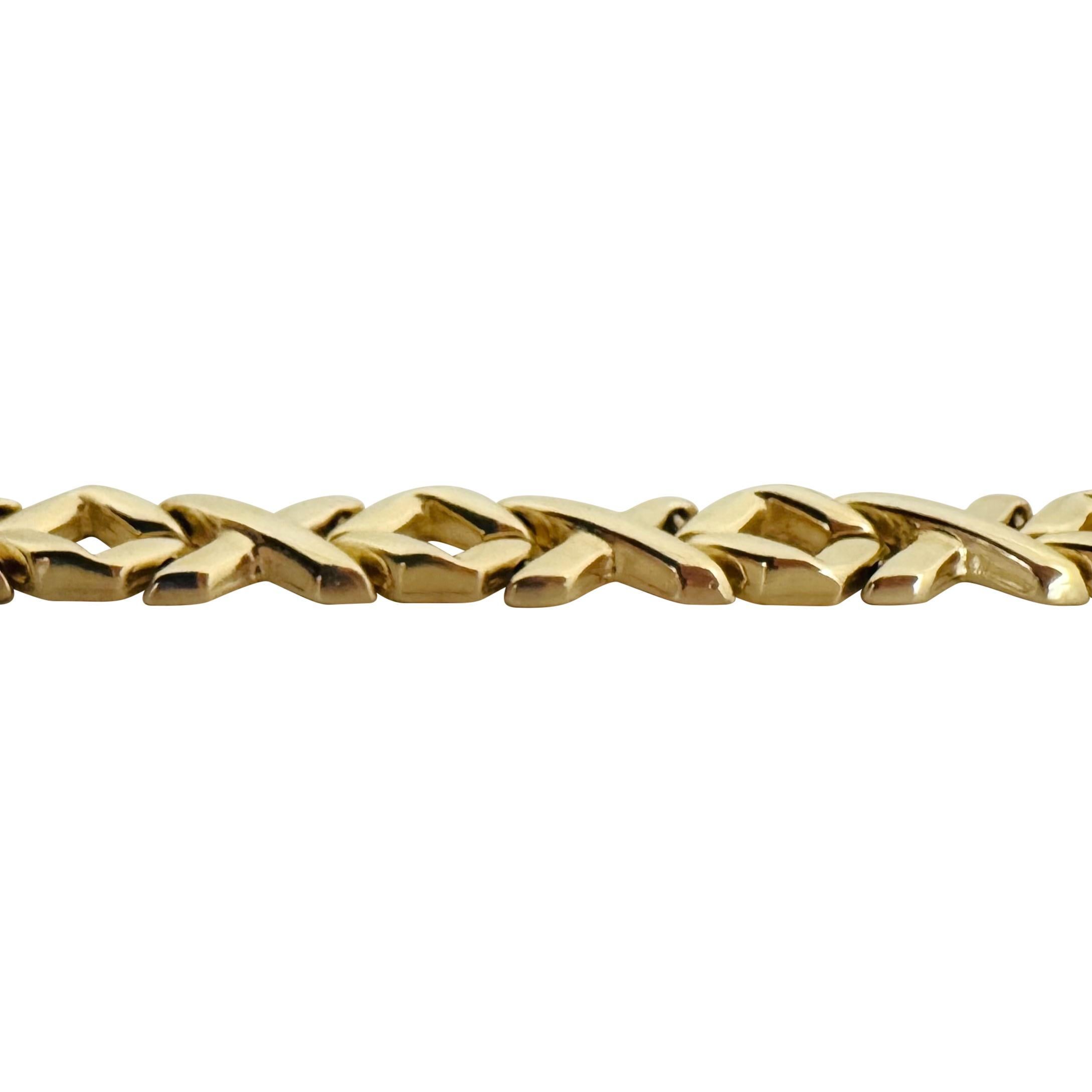 14k Gelbgold 11,9g Damen poliertes X Gliederarmband Italien 7,5