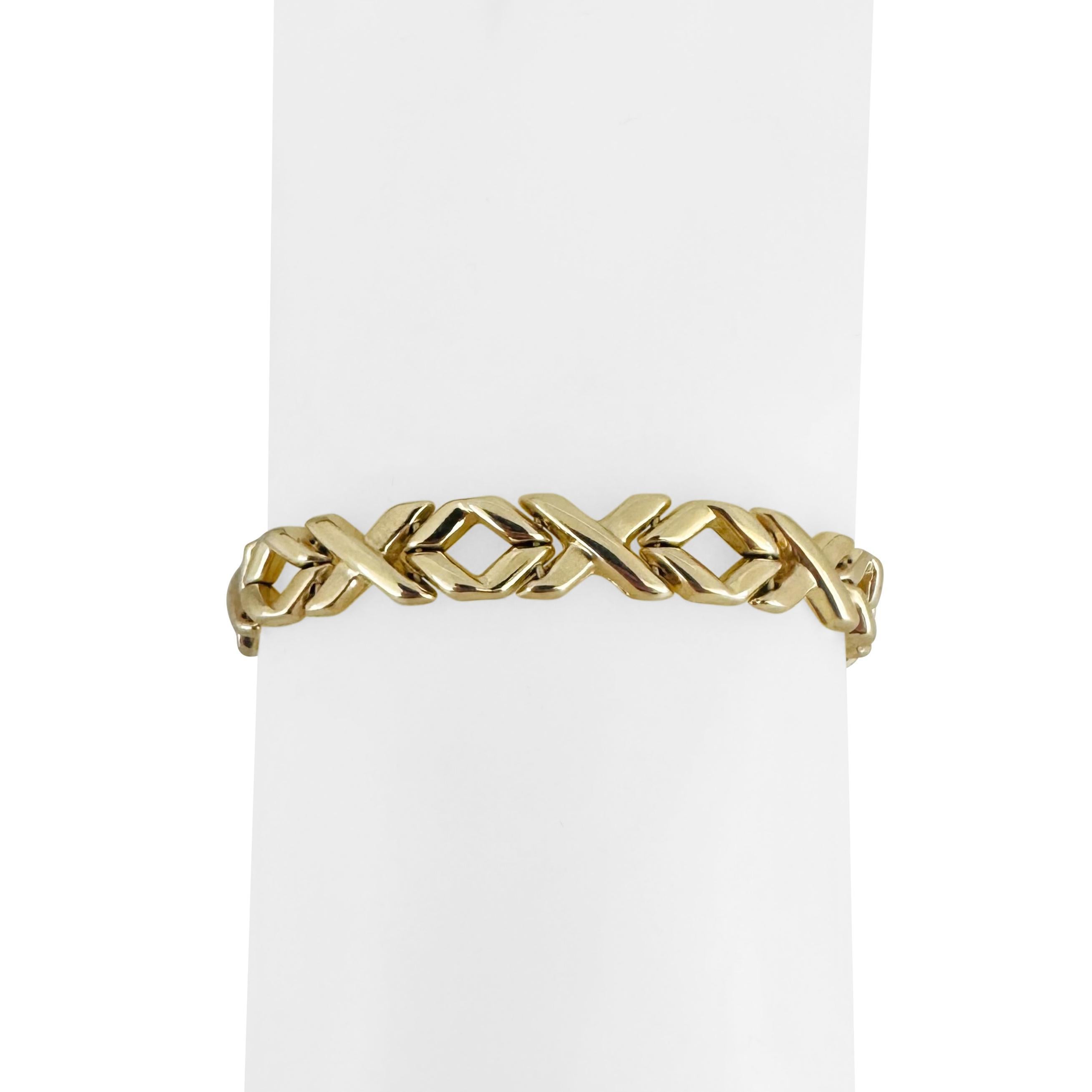 14k Gelbgold 11,9g Damen poliertes X Gliederarmband Italien 7,5