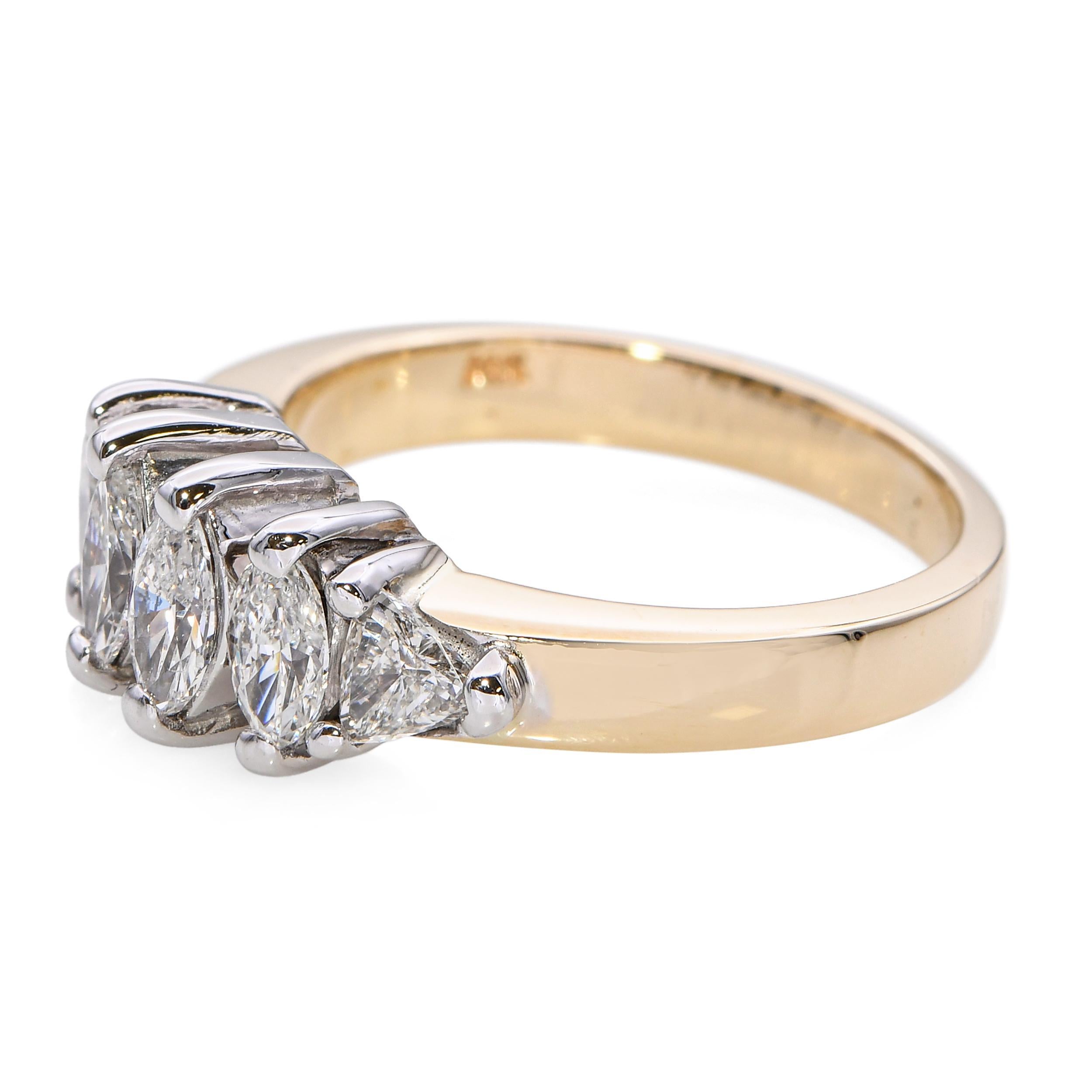 Bague à 6 pierres en or jaune 14k avec diamant marquise 1,1tcw Bon état - En vente à New York, NY
