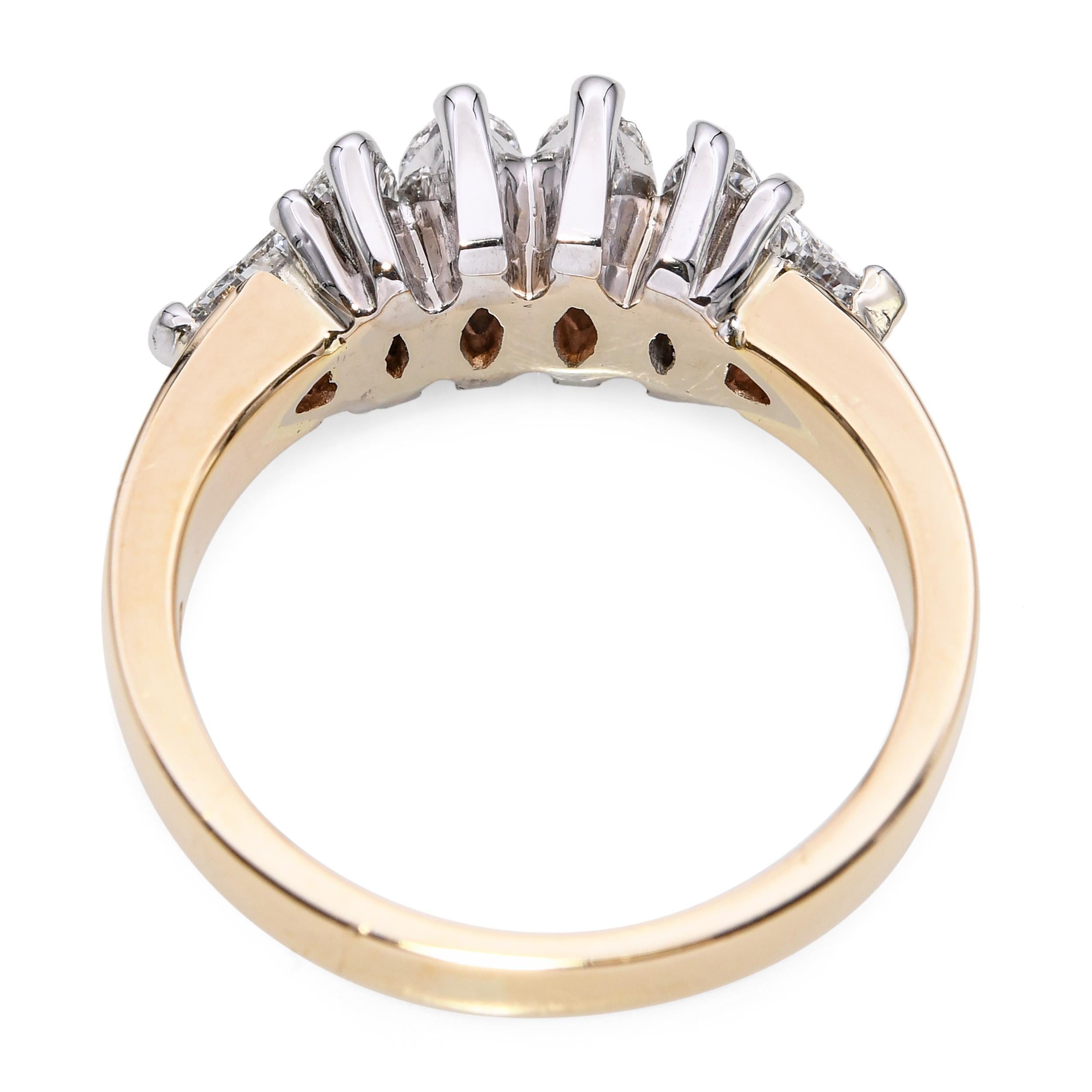 Bague à 6 pierres en or jaune 14k avec diamant marquise 1,1tcw Pour femmes en vente