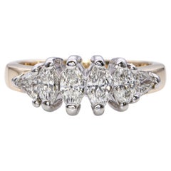 Bague à 6 pierres en or jaune 14k avec diamant marquise 1,1tcw