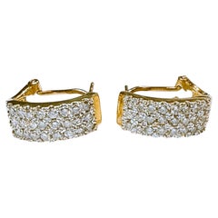 Boucles d'oreilles en or jaune 14k 1.2 carat 3 rangs Half Hoop Diamond Omega Clip Post