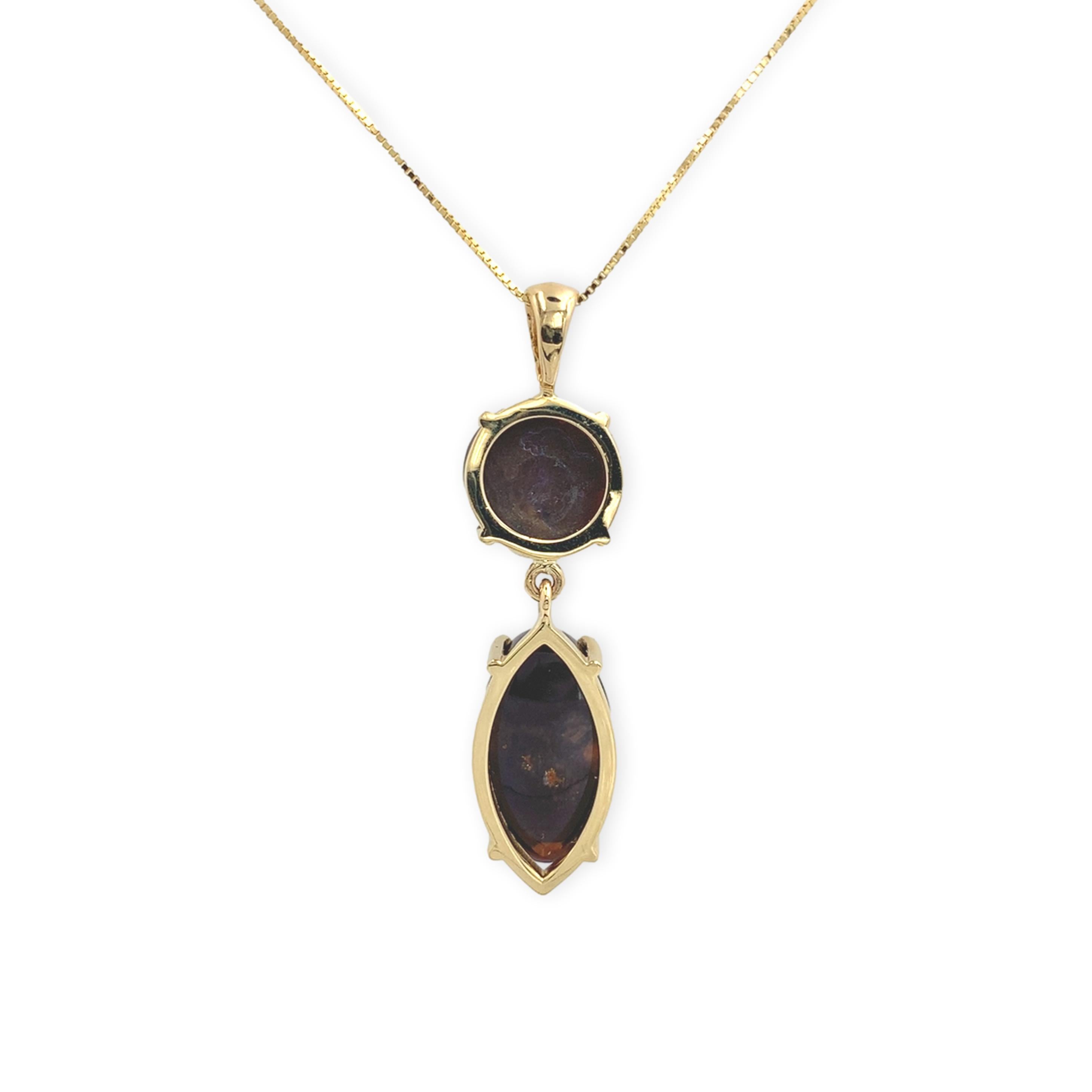 Pendentif en or jaune 14 carats avec agate de feu de 12 carats et chaîne de 18 pouces Neuf - En vente à Big Bend, WI