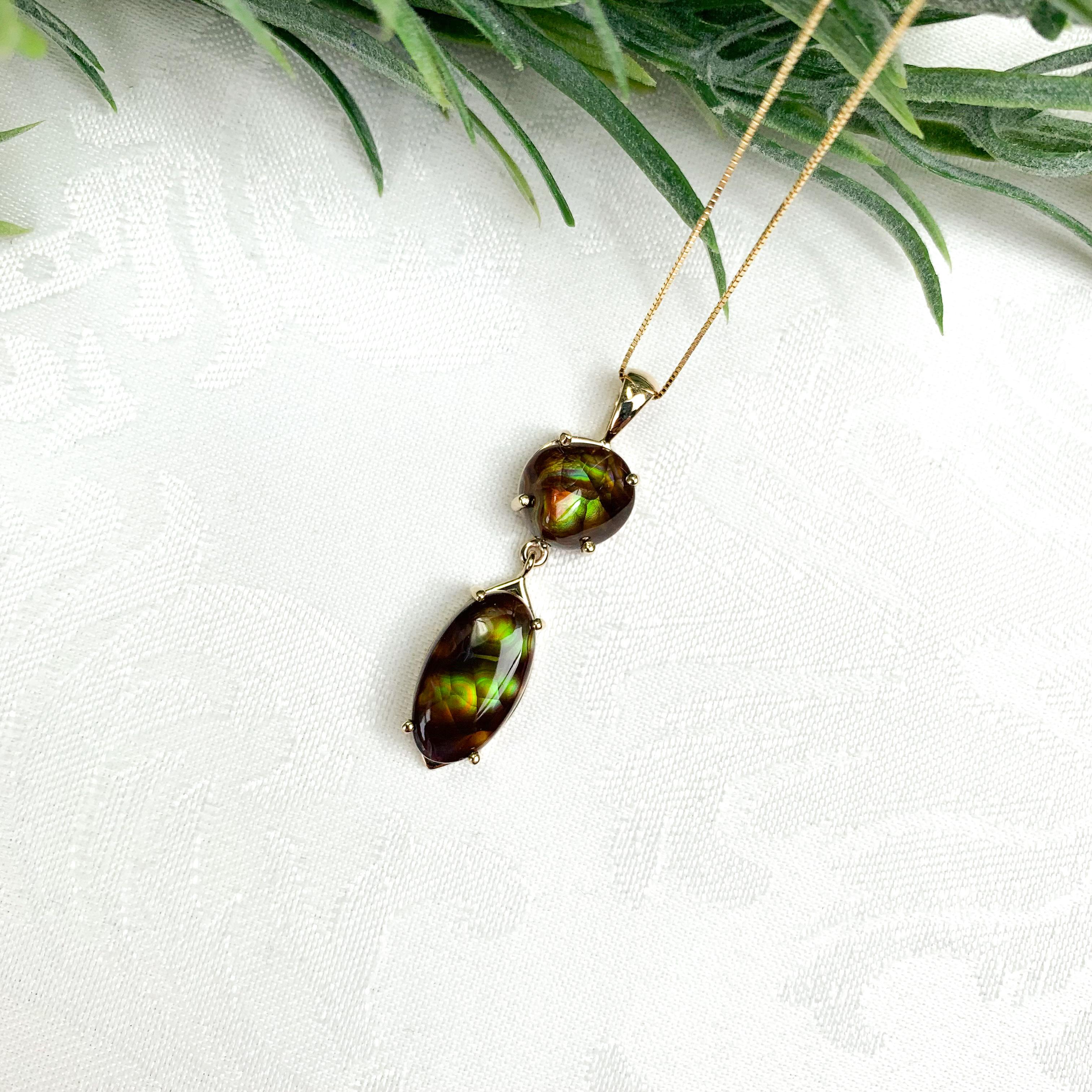 Pendentif en or jaune 14 carats avec agate de feu de 12 carats et chaîne de 18 pouces en vente 2