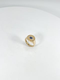 14K Yellow Gold .12 CTW Diamond and .08 CTW Sapphire Evil Eye Ring