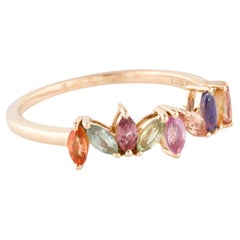 14K Yellow Gold 1.20 Carat Marquise Sapphire Rainbow Band, Size 7