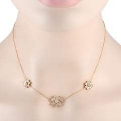14K Yellow Gold 1.20ct Diamond Three Flower Necklace NK01360