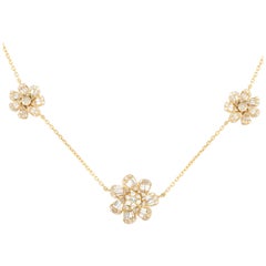 14K Gelbgold 1,20 Karat Diamant-Halskette mit drei Blumen NK01360
