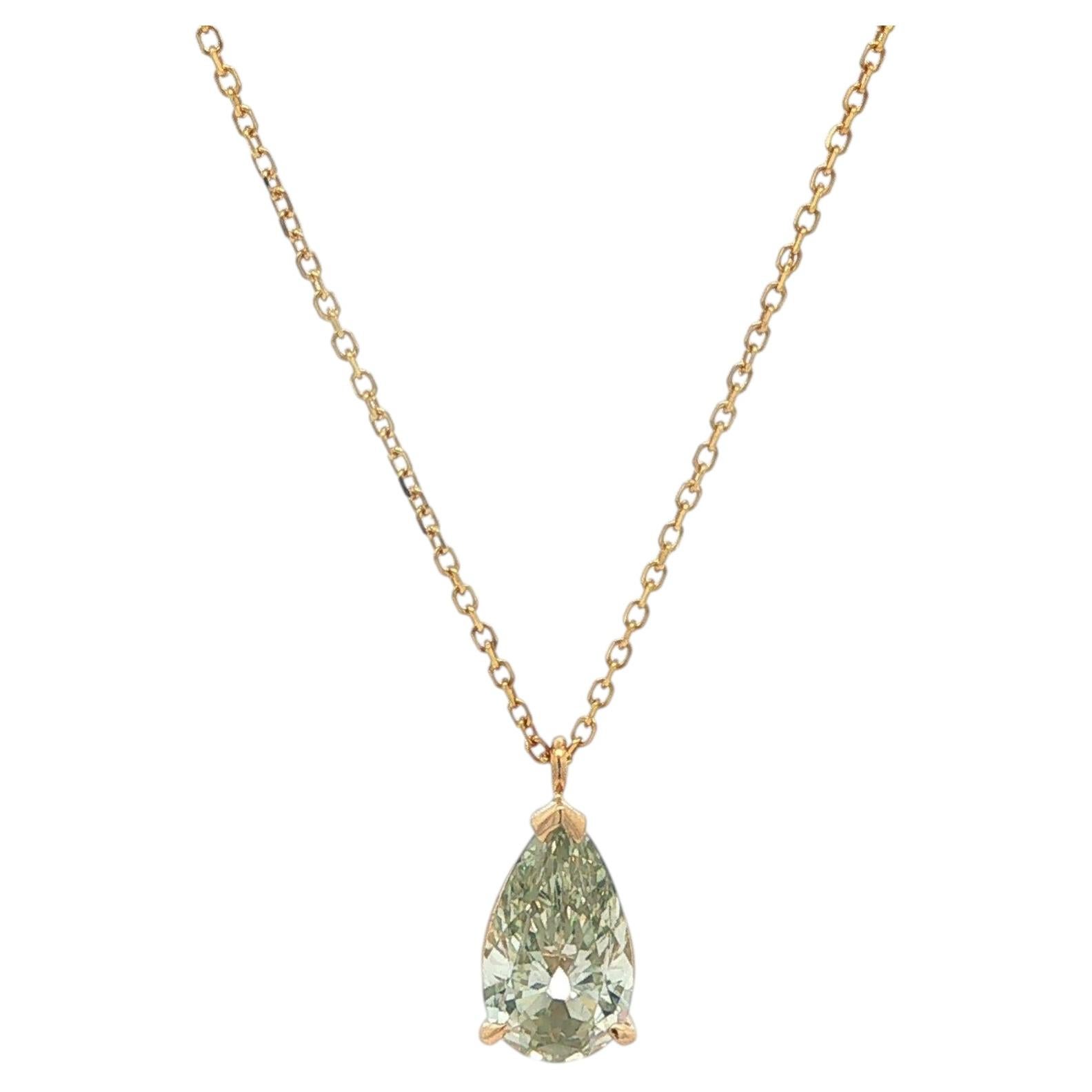 14k Yellow Gold 1.20ct Old Pear Cut Prong Set Diamond Solitaire Pendant Necklace