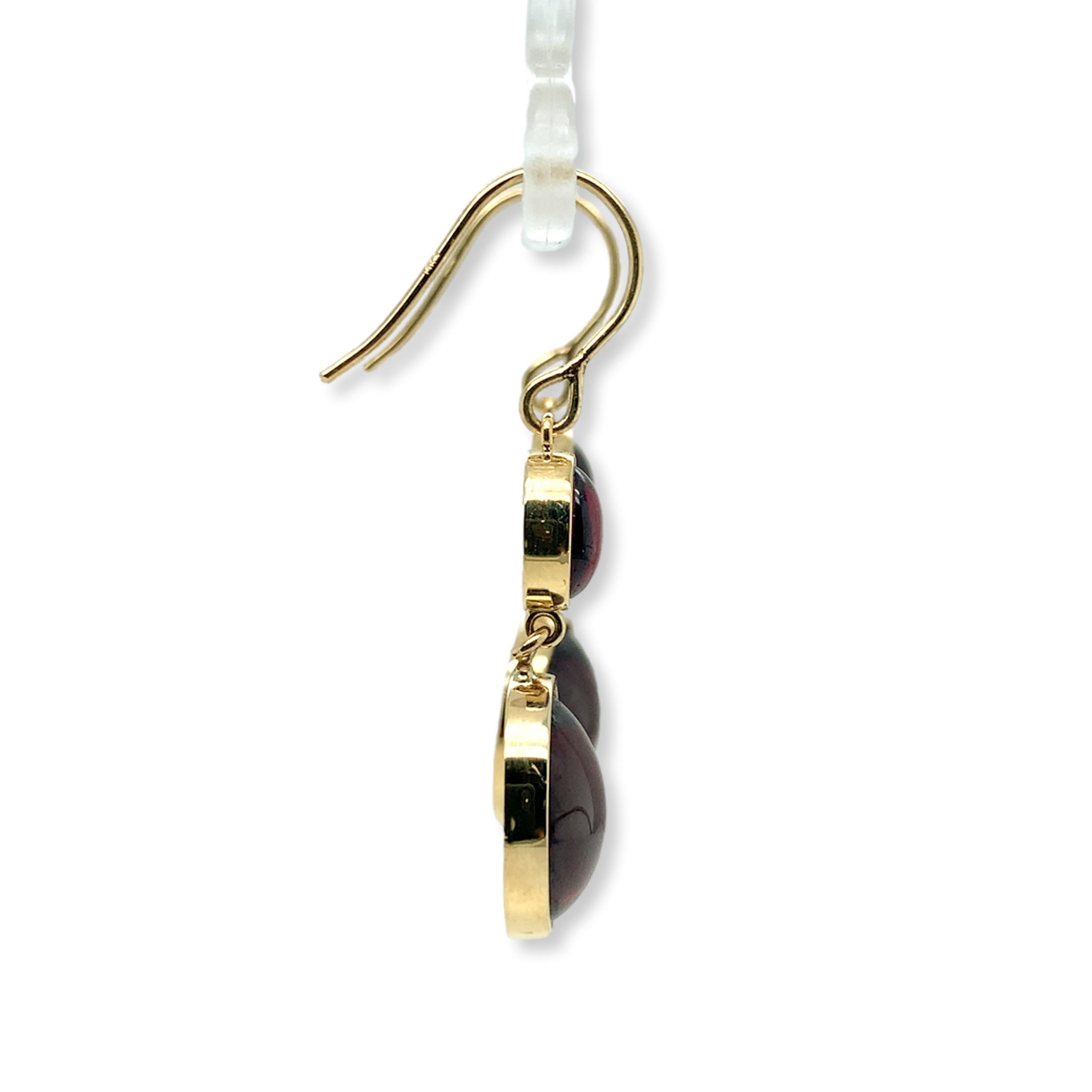 Women's 14K Yellow Gold 12.29 carat tw Garnet Cabochon Drop Earrings For Sale