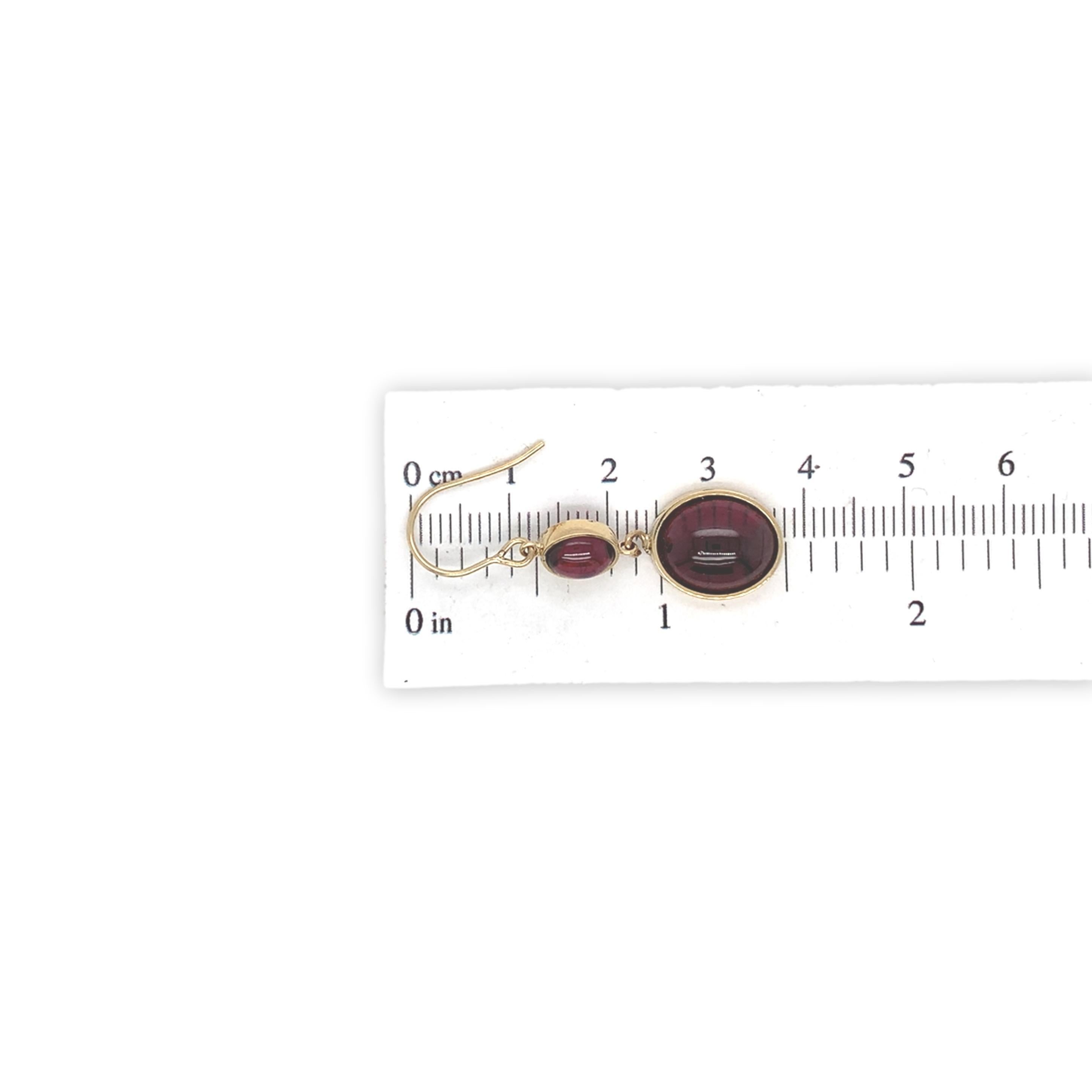 14K Yellow Gold 12.29 carat tw Garnet Cabochon Drop Earrings For Sale 3