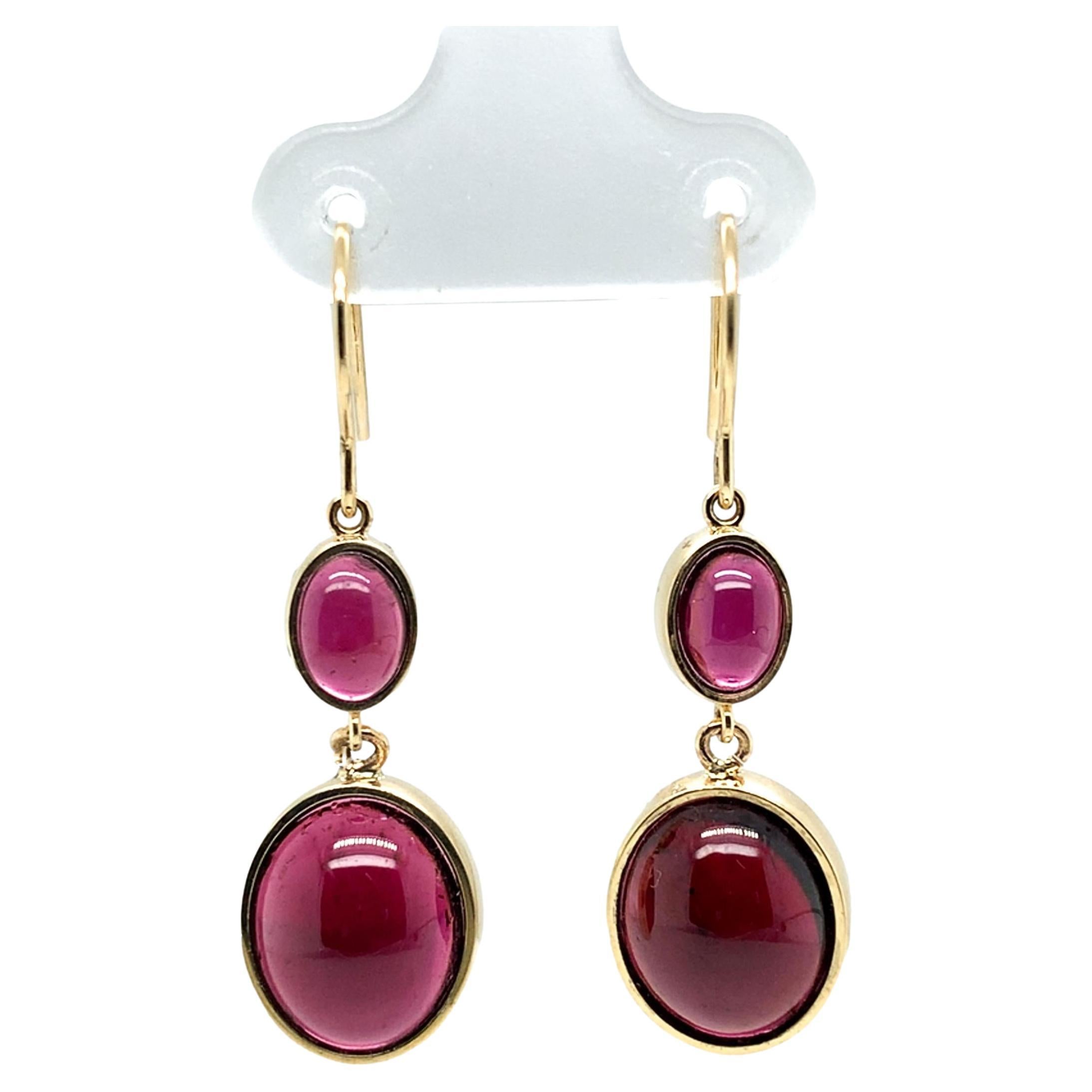 14K Yellow Gold 12.29 carat tw Garnet Cabochon Drop Earrings