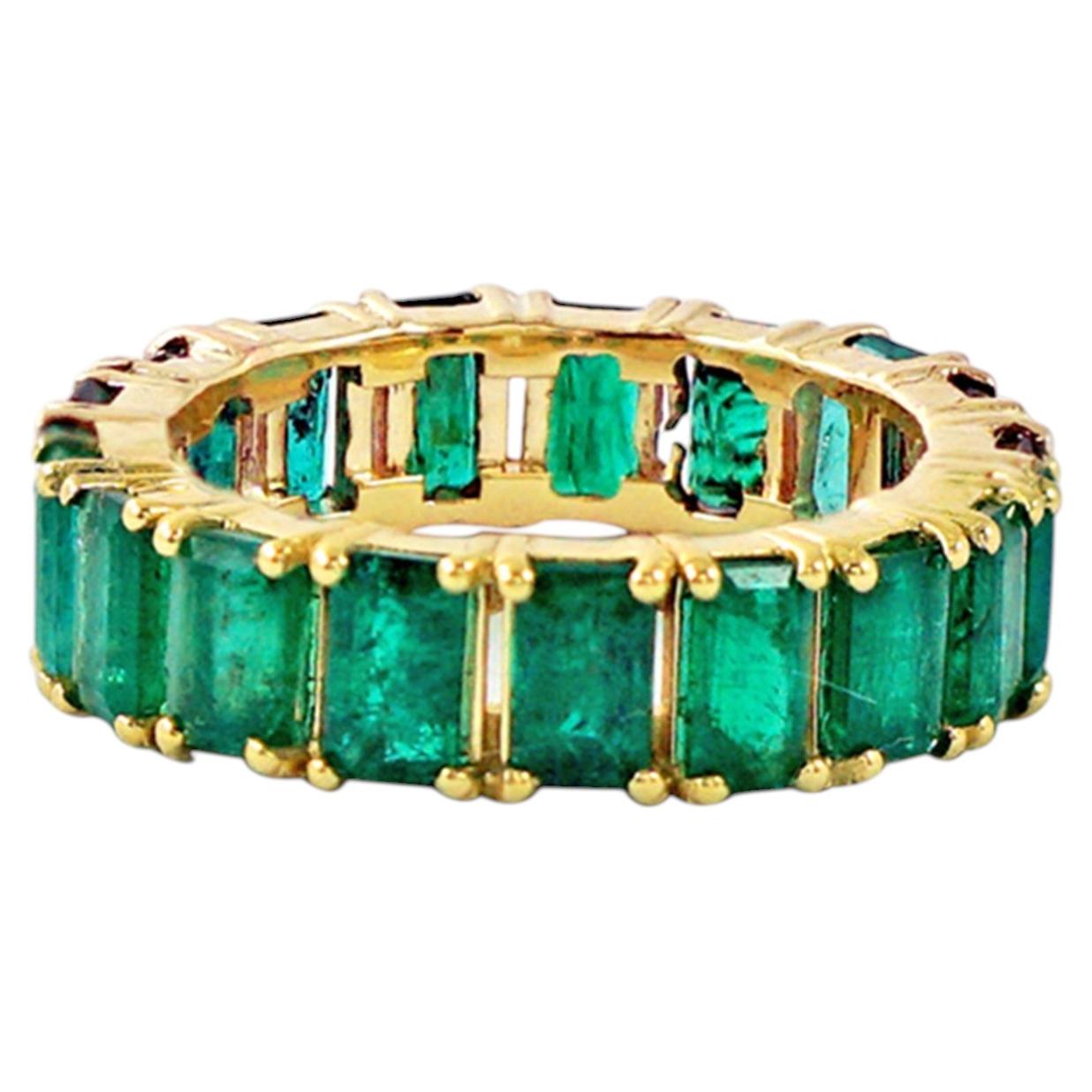 14K Yellow Gold 12.28 Ct Emerald Cut Full Eternity Band Ring, Engagement Ring