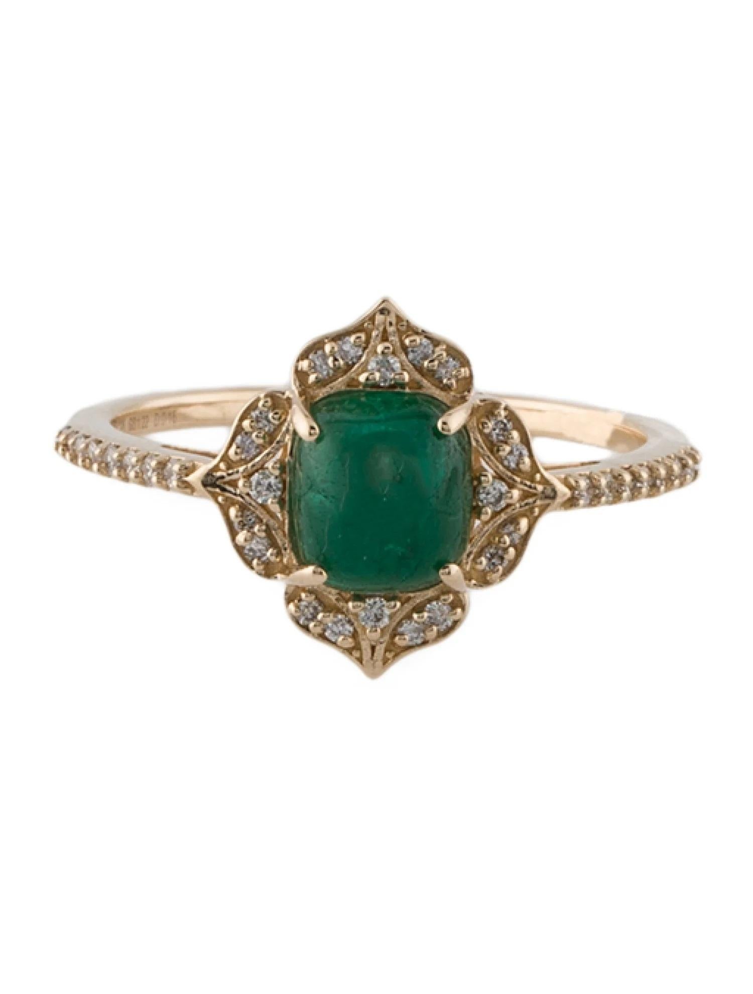Artist 14K Yellow Gold 1.22ct Emerald & Diamond Cocktail Ring Size 7 For Sale