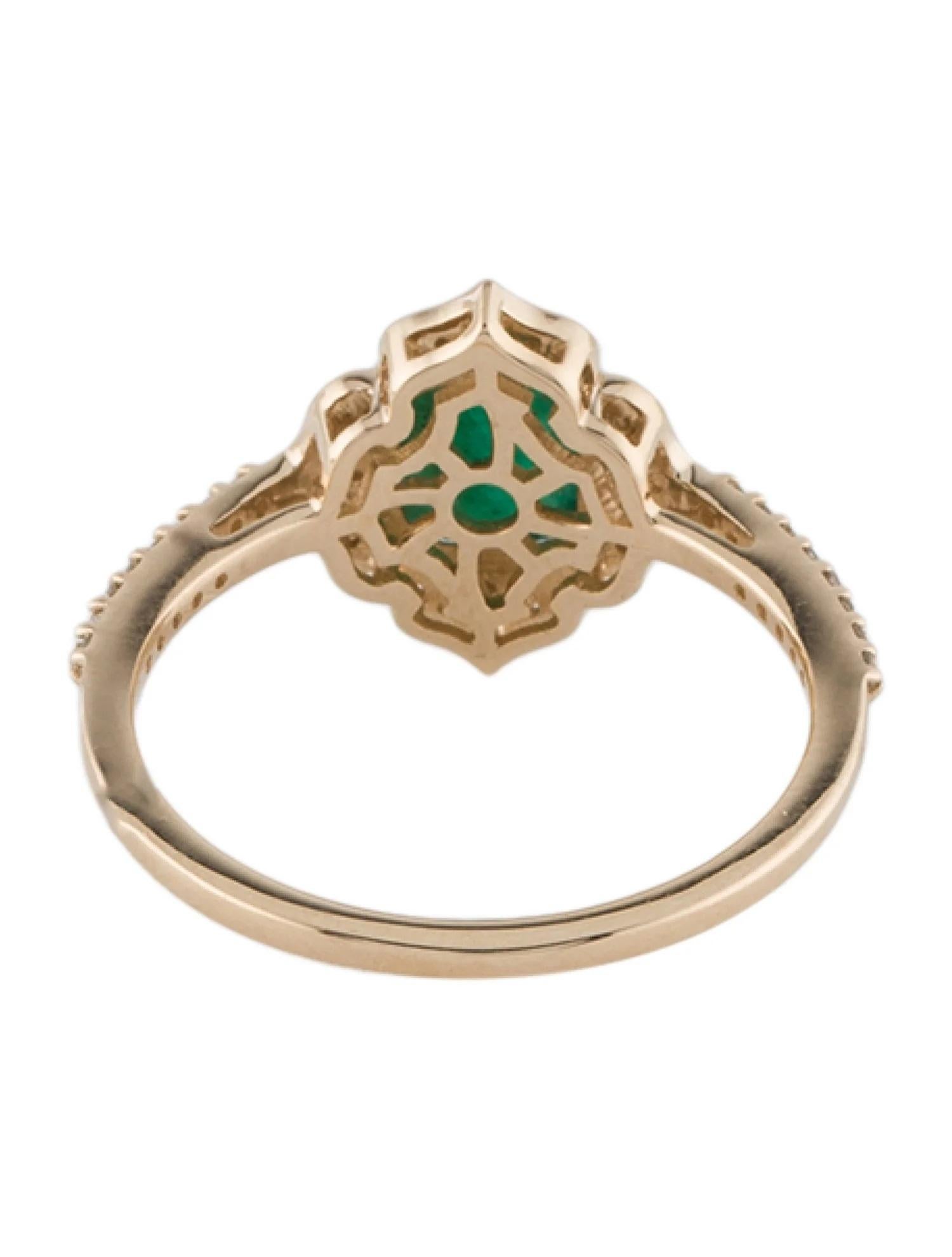 Emerald Cut 14K Yellow Gold 1.22ct Emerald & Diamond Cocktail Ring Size 7 For Sale