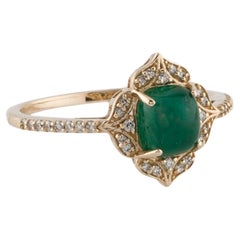 14K Yellow Gold 1.22ct Emerald & Diamond Cocktail Ring Size 7