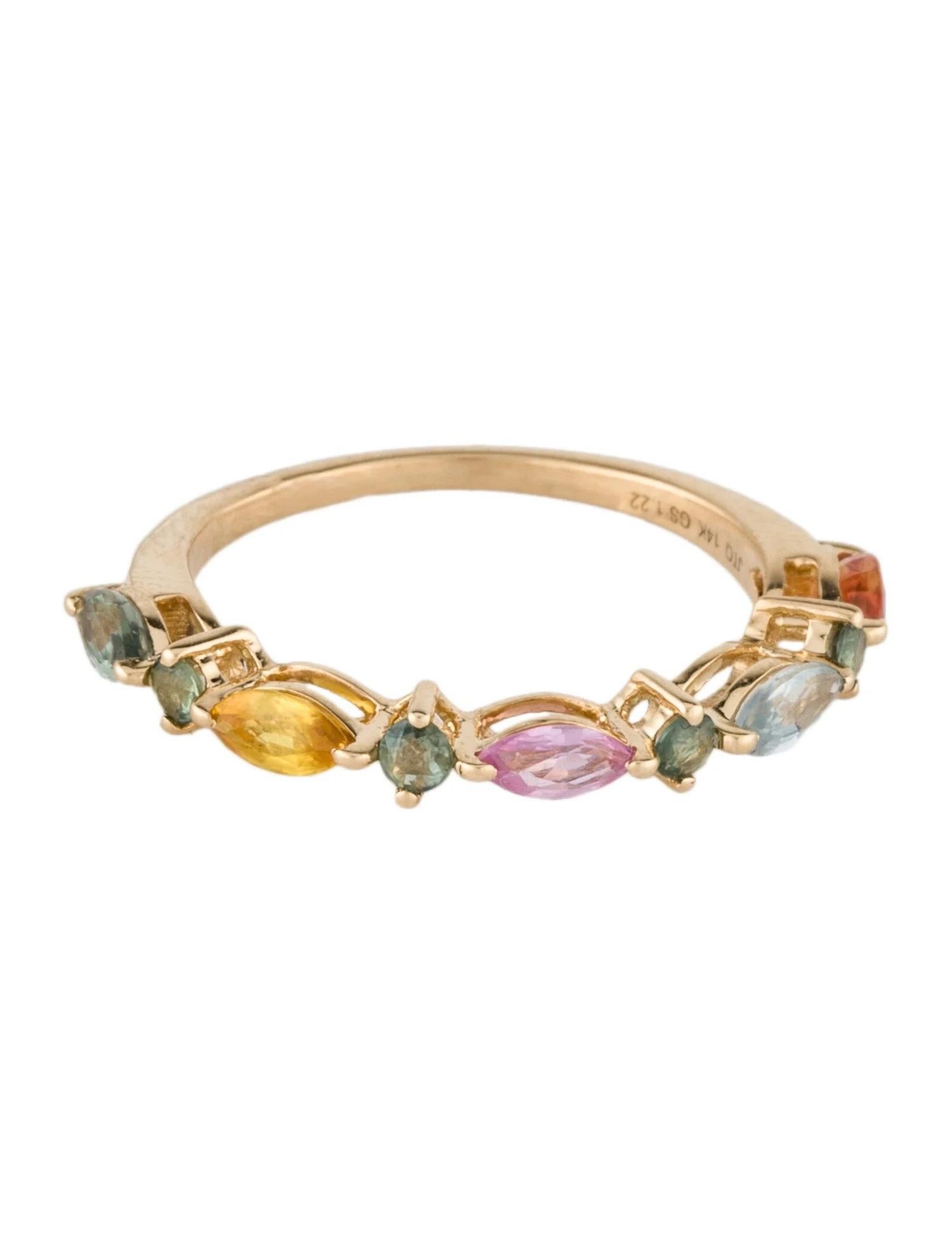 Artista Anello a fascia in oro giallo 14K con zaffiro multicolore da 1,22 carati, misura 6,75 in vendita