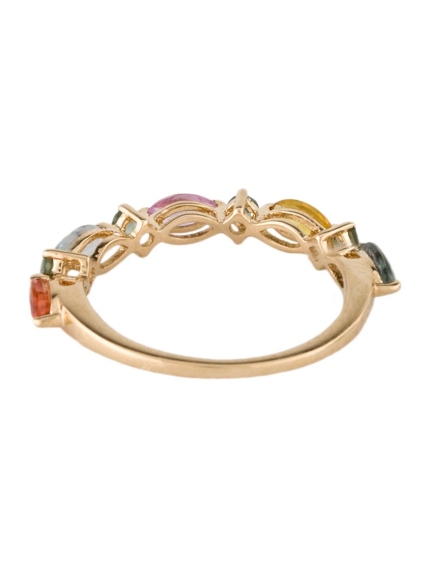 Taglio marquise Anello a fascia in oro giallo 14K con zaffiro multicolore da 1,22 carati, misura 6,75 in vendita