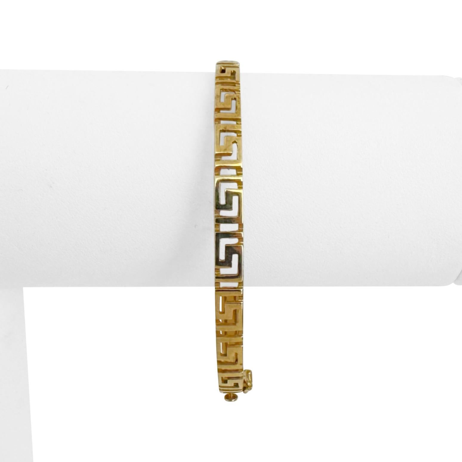 14k Yellow Gold 12.2g Solid Polished Ladies Greek Key Bangle Bracelet 6.75