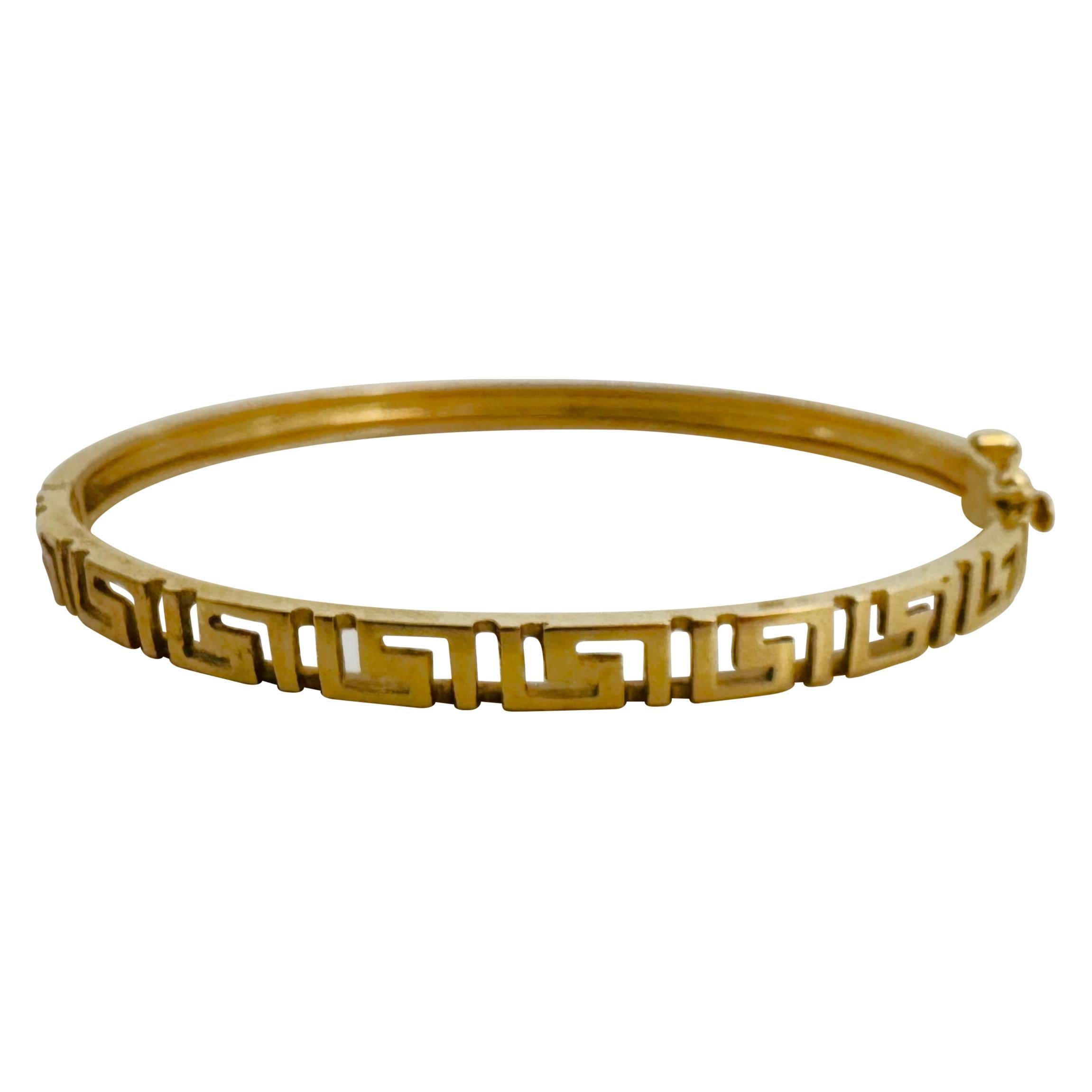 Women's 14k Yellow Gold 12.2g Solid Polished Ladies Greek Key Bangle Bracelet 6.75