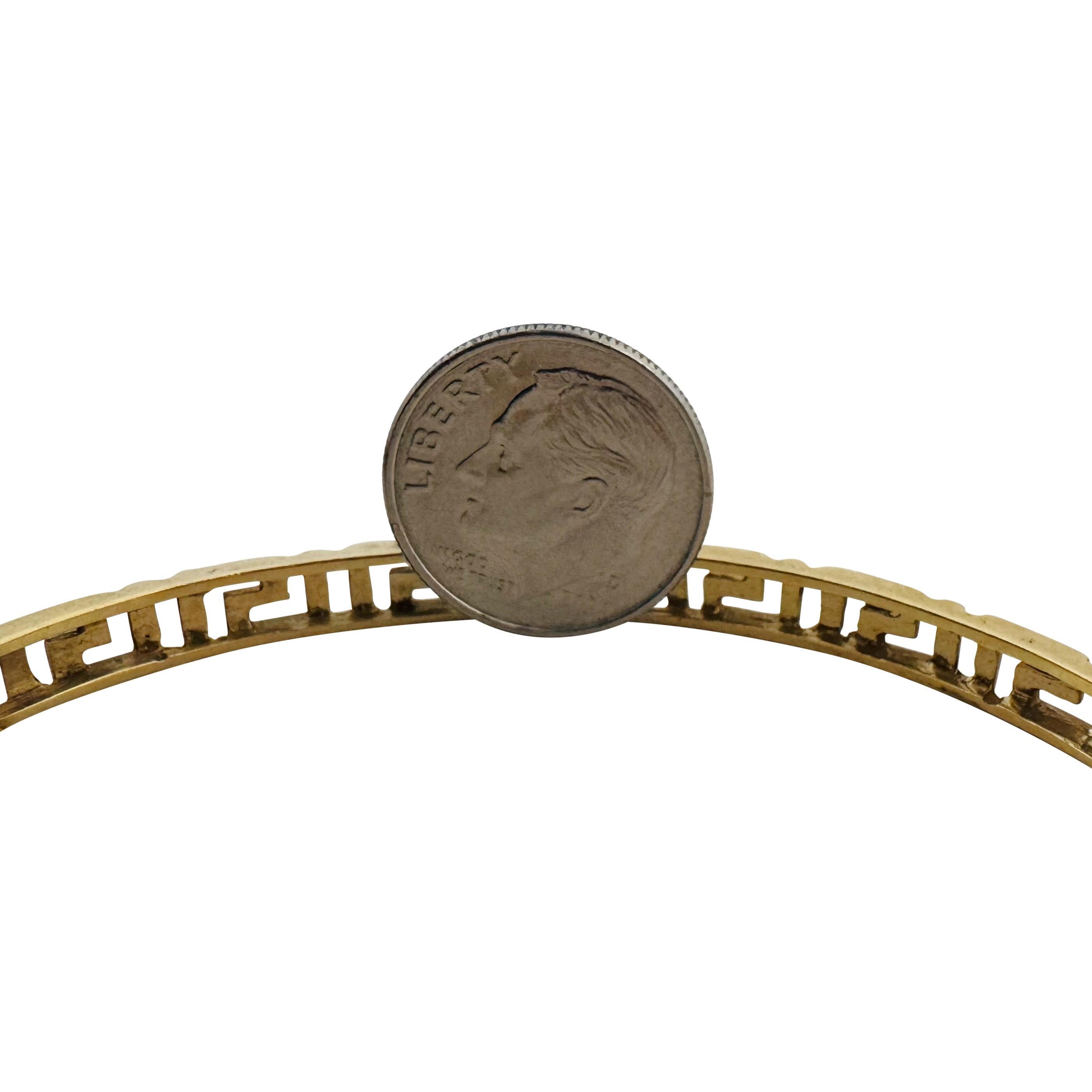 14k Yellow Gold 12.2g Solid Polished Ladies Greek Key Bangle Bracelet 6.75