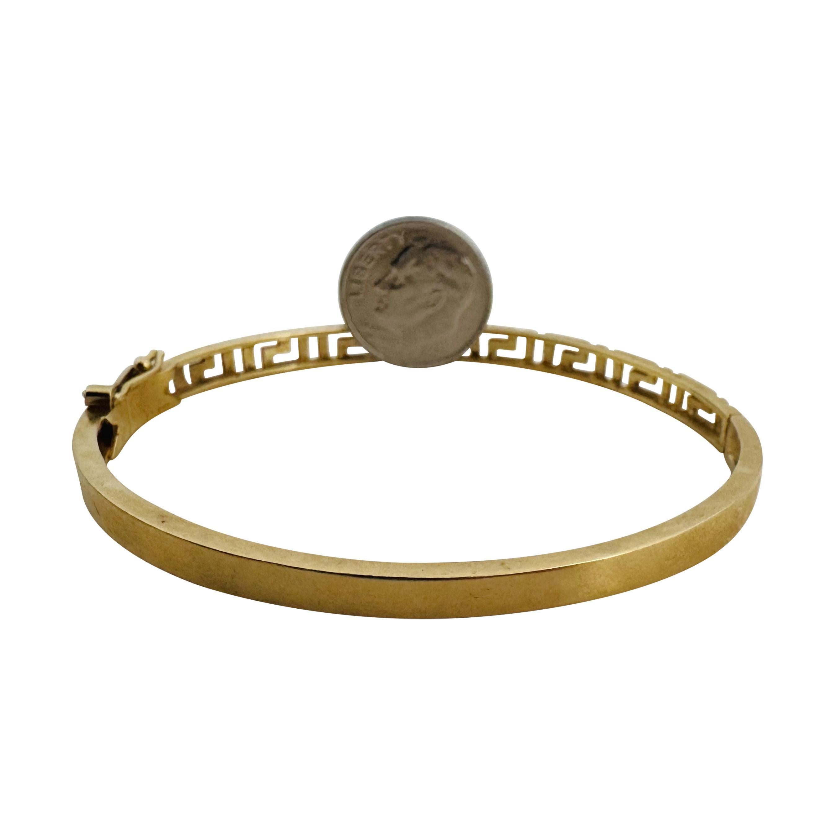 14k Yellow Gold 12.2g Solid Polished Ladies Greek Key Bangle Bracelet 6.75