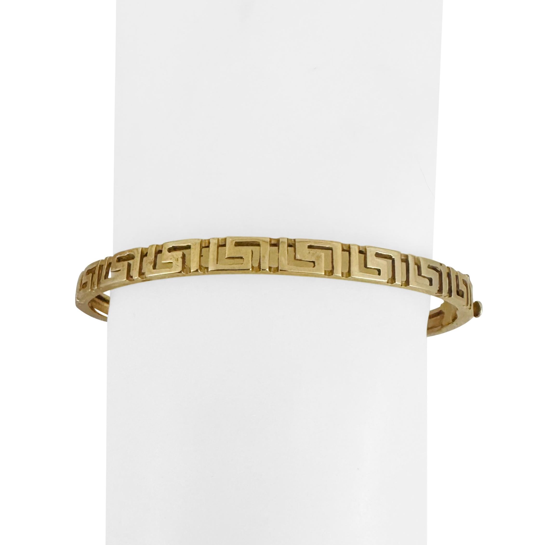14k Yellow Gold 12.2g Solid Polished Ladies Greek Key Bangle Bracelet 6.75