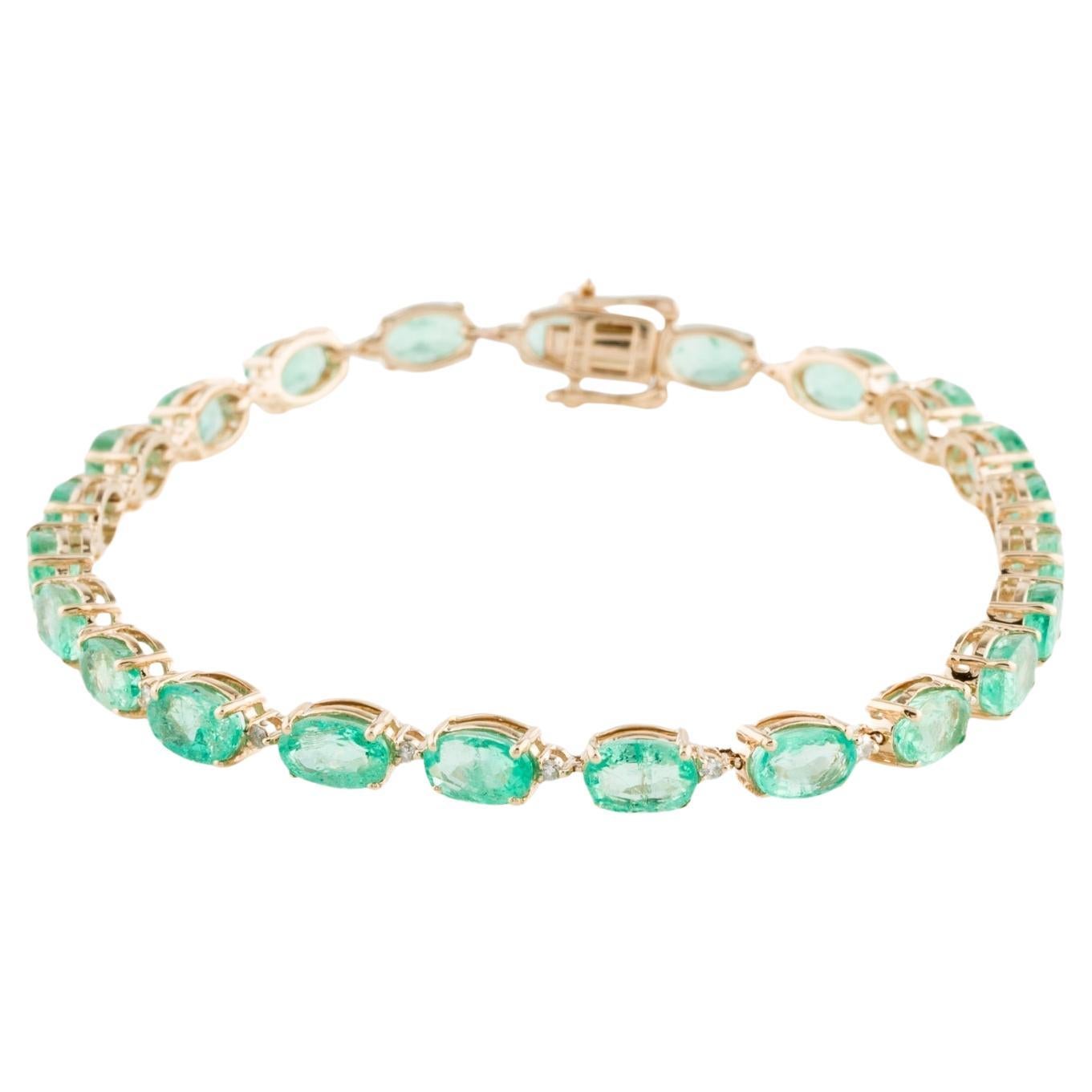 14K Yellow Gold 12.41ctw Oval Modified Brilliant Emerald & Diamond Link Bracelet For Sale