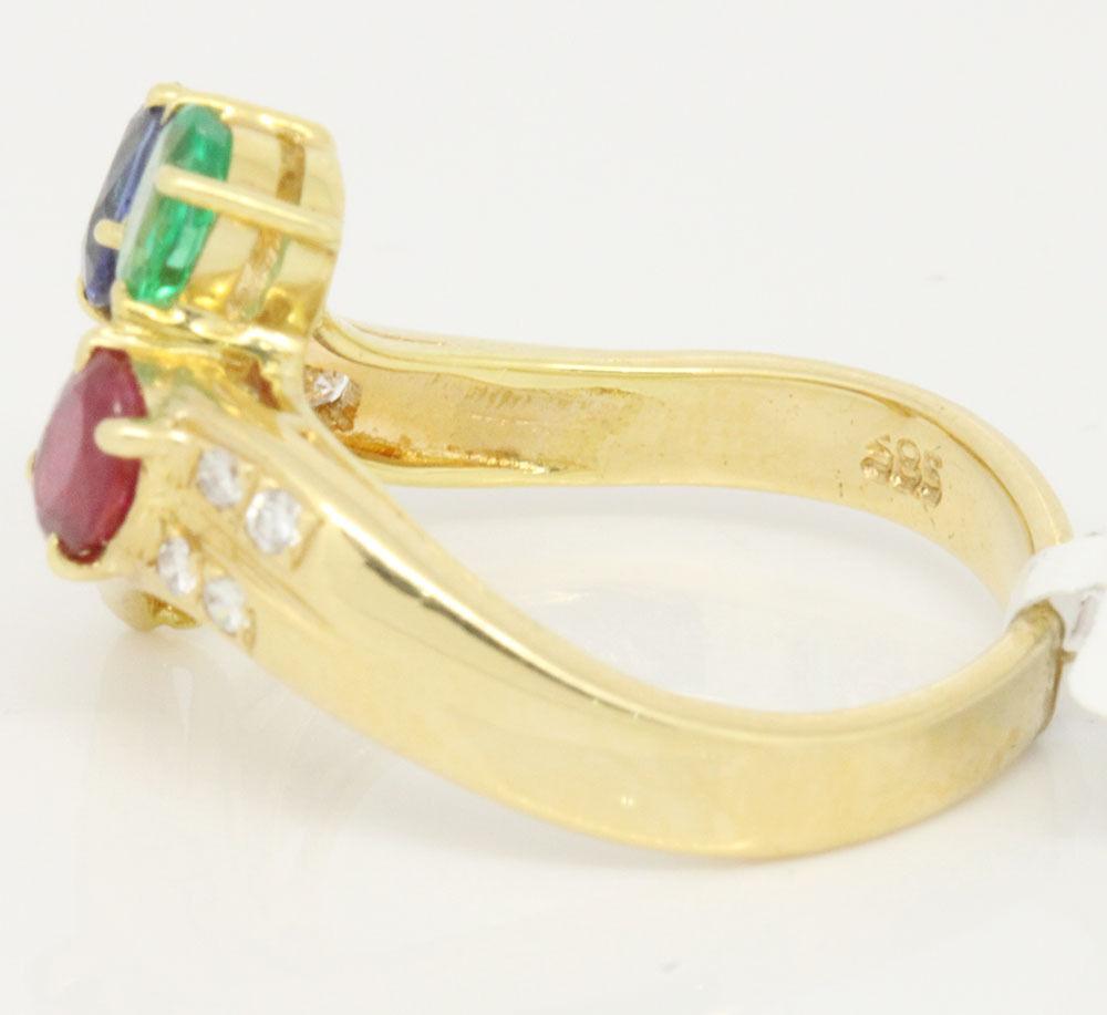 14 Karat Yellow Gold 1.24 Carat Sapphire, Emerald, Ruby and Diamond Ring In New Condition For Sale In New York, NY