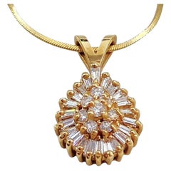 14k Yellow Gold 1.25 Carat Cluster Diamond Pendant Necklace- 14k Italian Chain