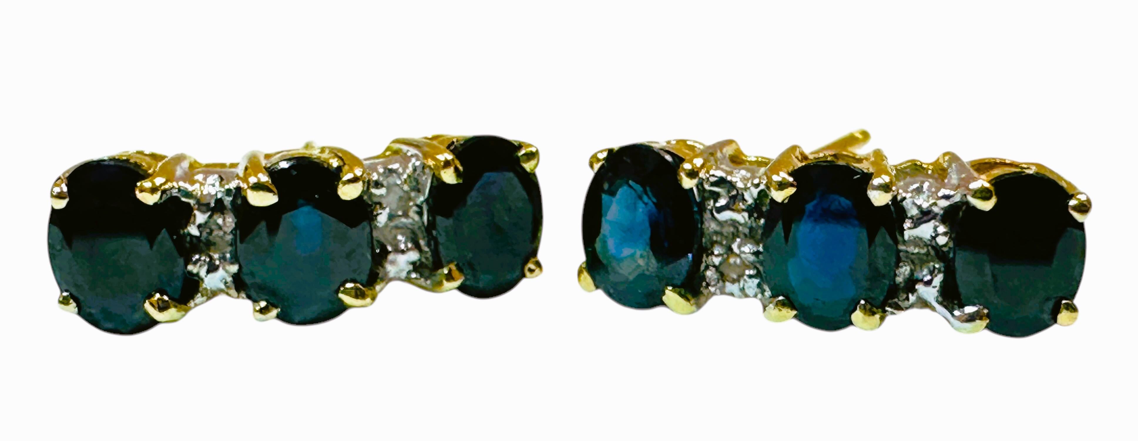 Art Deco 14k Yellow Gold 1.25 Carat Sapphire & Diamond Post Earrings For Sale