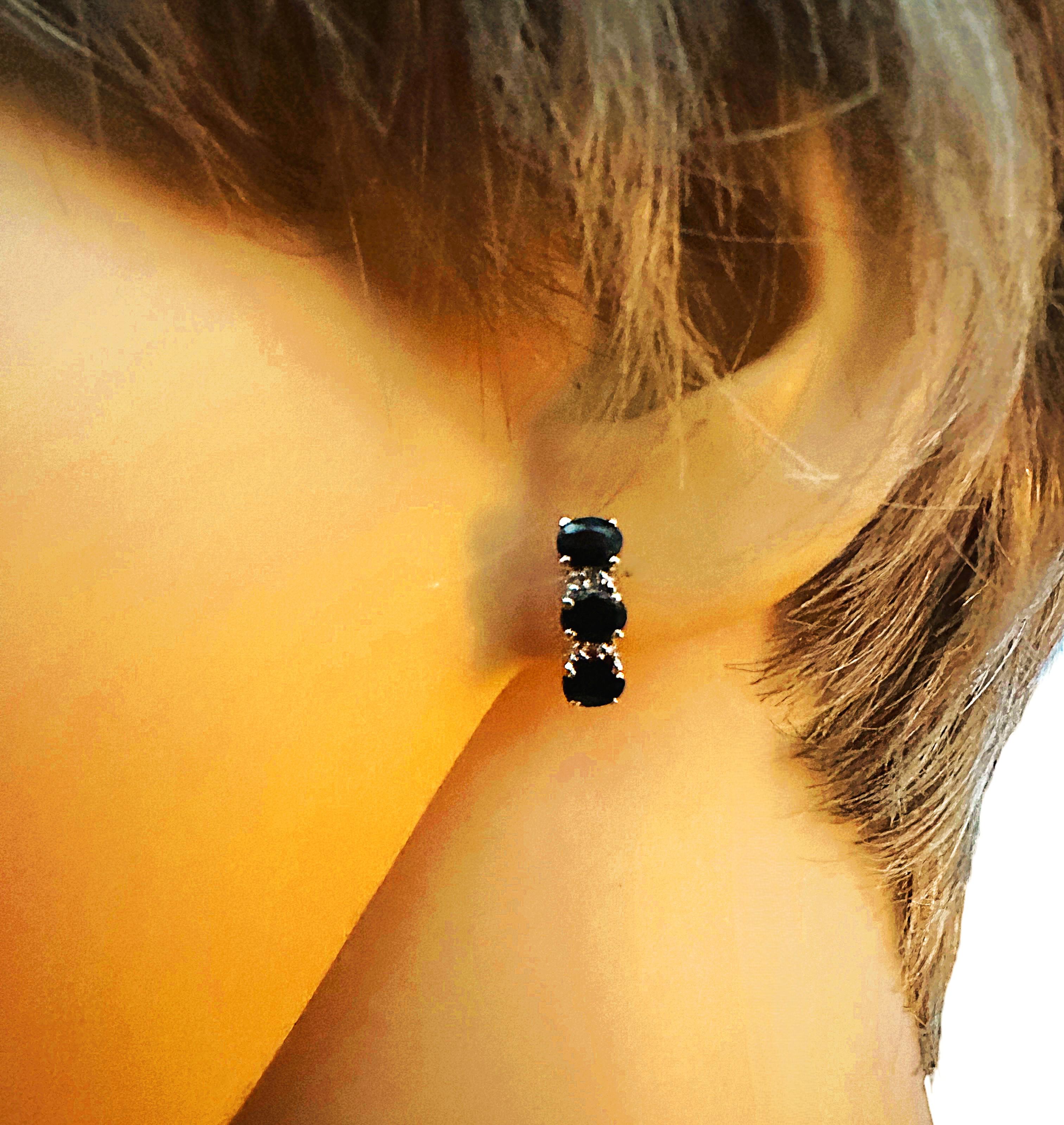 14k Yellow Gold 1.25 Carat Sapphire & Diamond Post Earrings For Sale 1