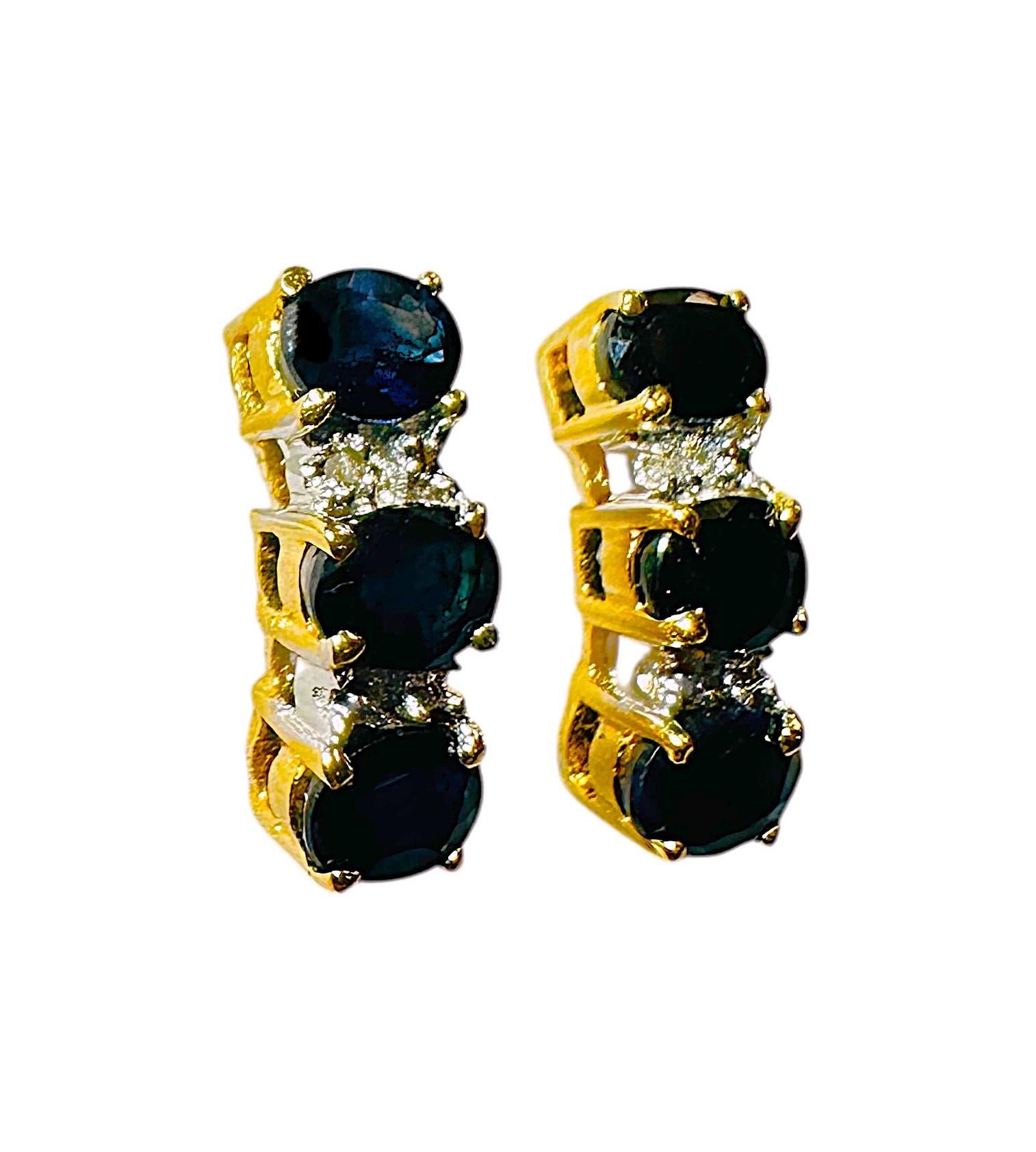 14k Yellow Gold 1.25 Carat Sapphire & Diamond Post Earrings For Sale 2