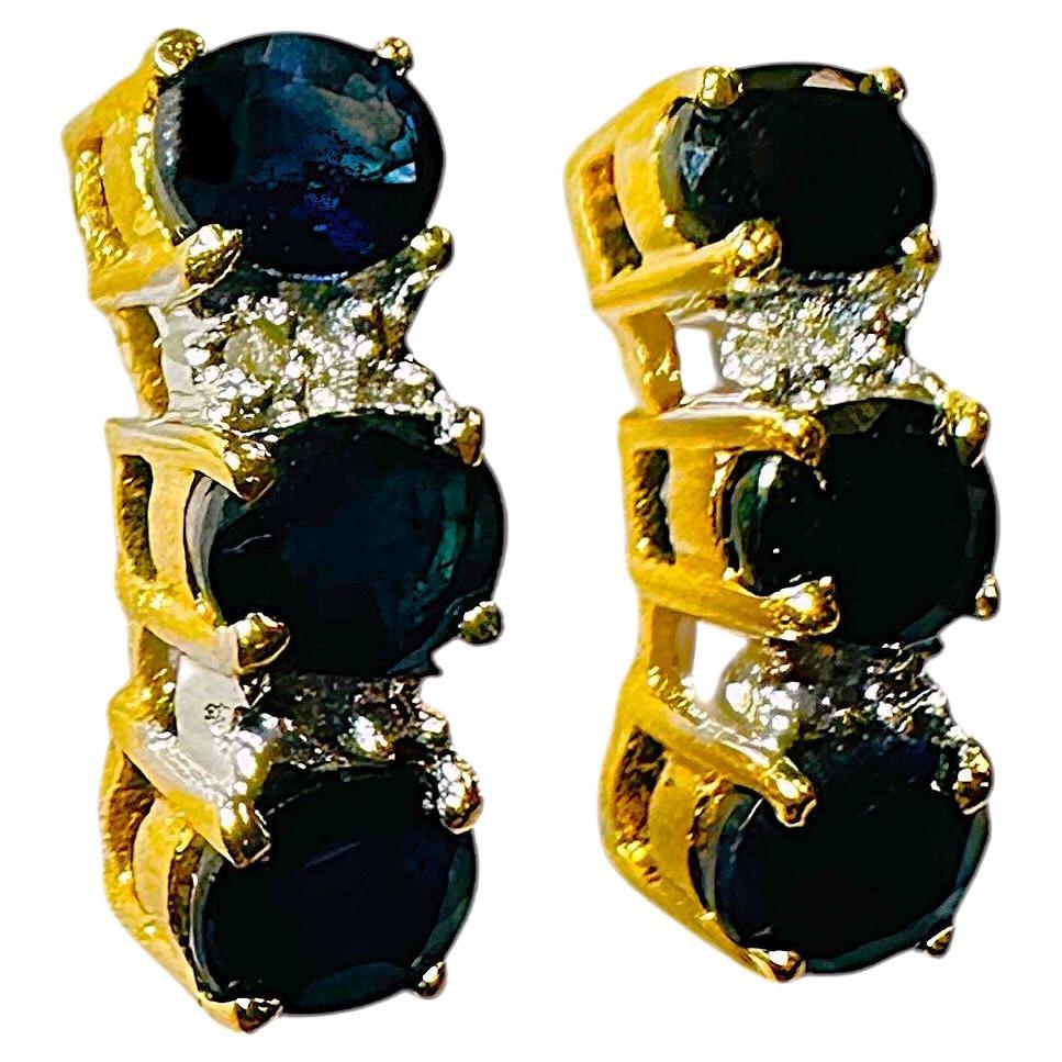 14k Yellow Gold 1.25 Carat Sapphire & Diamond Post Earrings