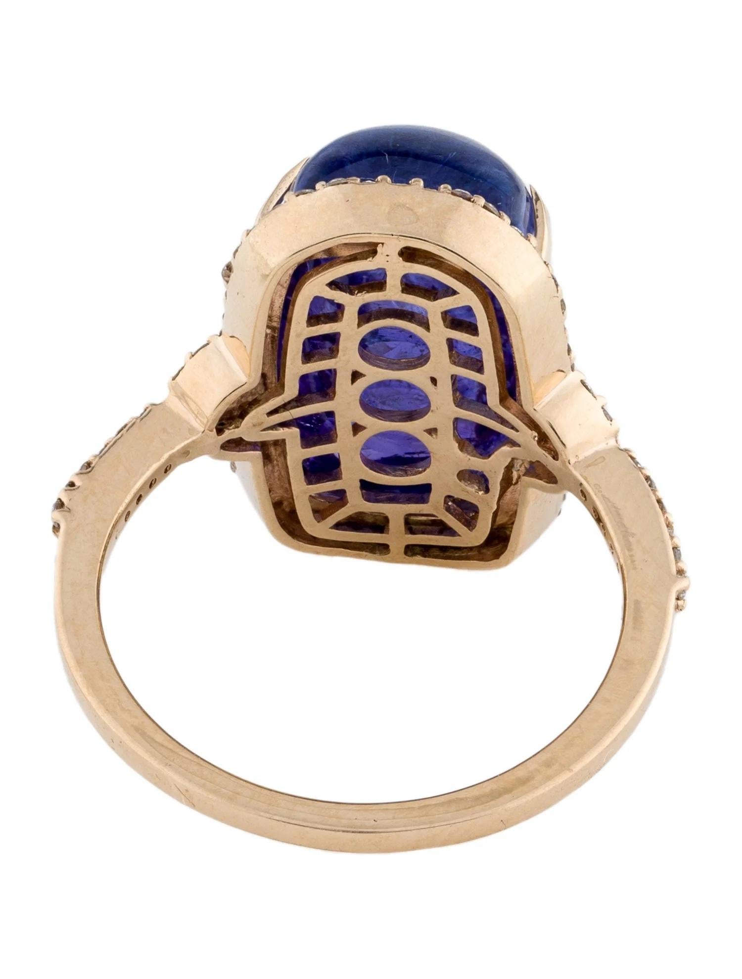 Round Cut 14K Yellow Gold 12.54ct Tanzanite & Diamond Cocktail Ring, Size 6.75 For Sale