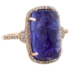 Anillo de cóctel de oro amarillo de 14 quilates con tanzanita y diamantes de 12,54 ct, talla 6,75