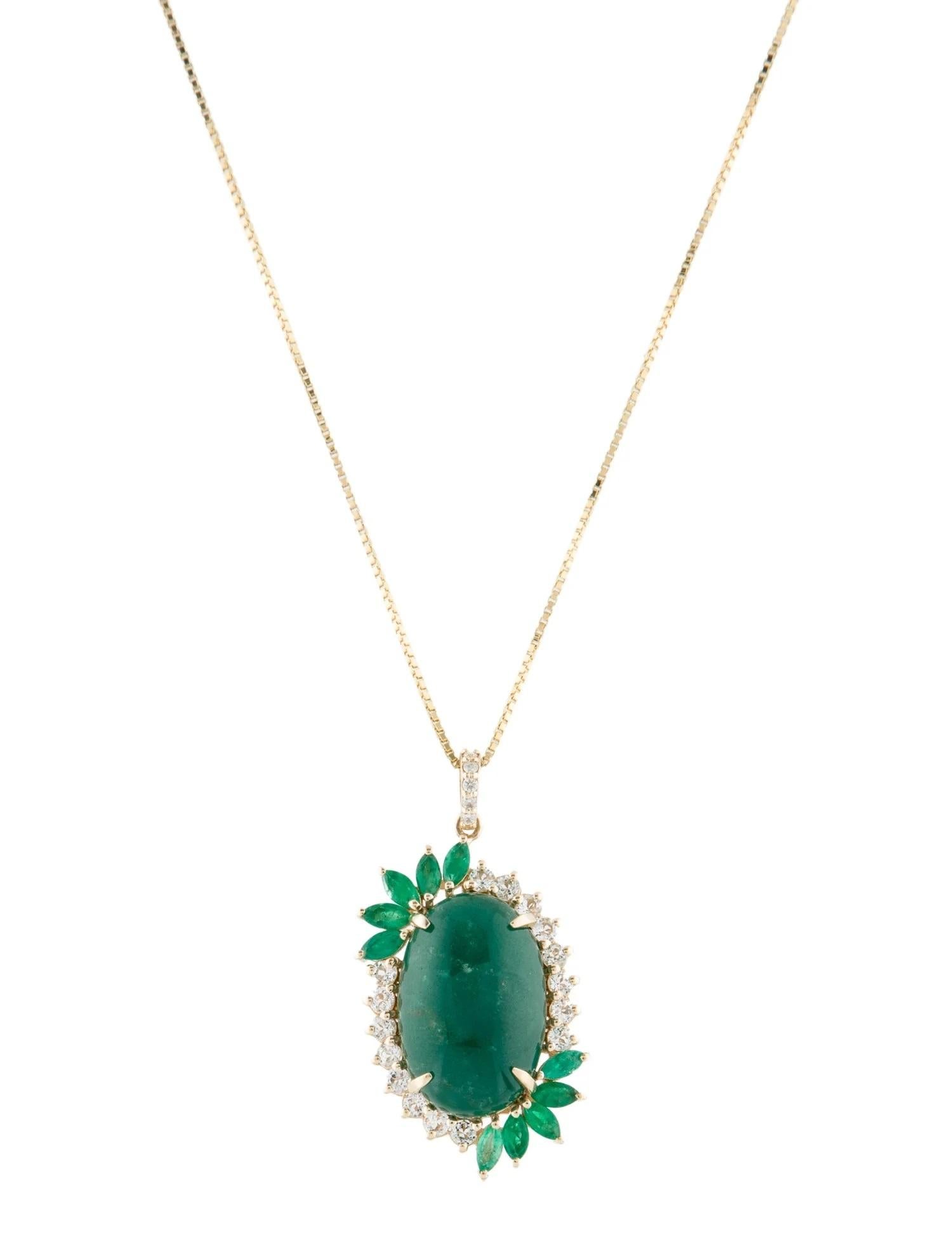 Emerald Cut 14K Yellow Gold 12.56ct Emerald, Sapphire & Diamond Pendant Necklace For Sale