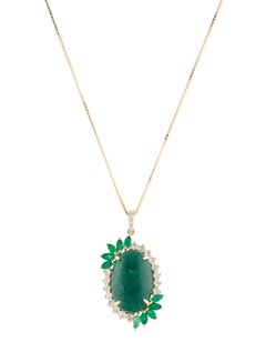 14K Yellow Gold 12.56ct Emerald, Sapphire & Diamond Pendant Necklace